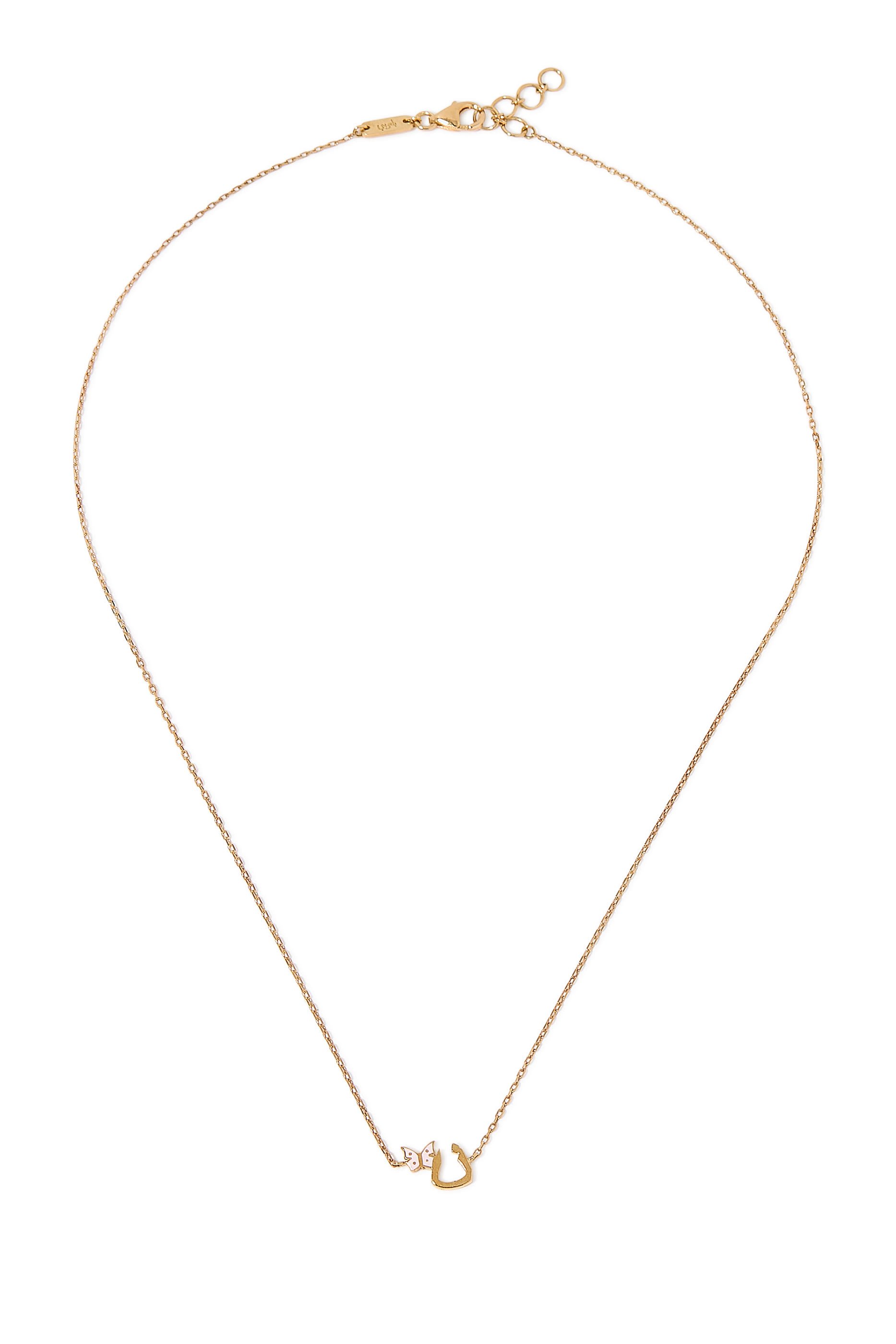 Kids Tiny Bling Butterfly Letter 'Noon' Necklace, 18K Yellow Gold & Enamel