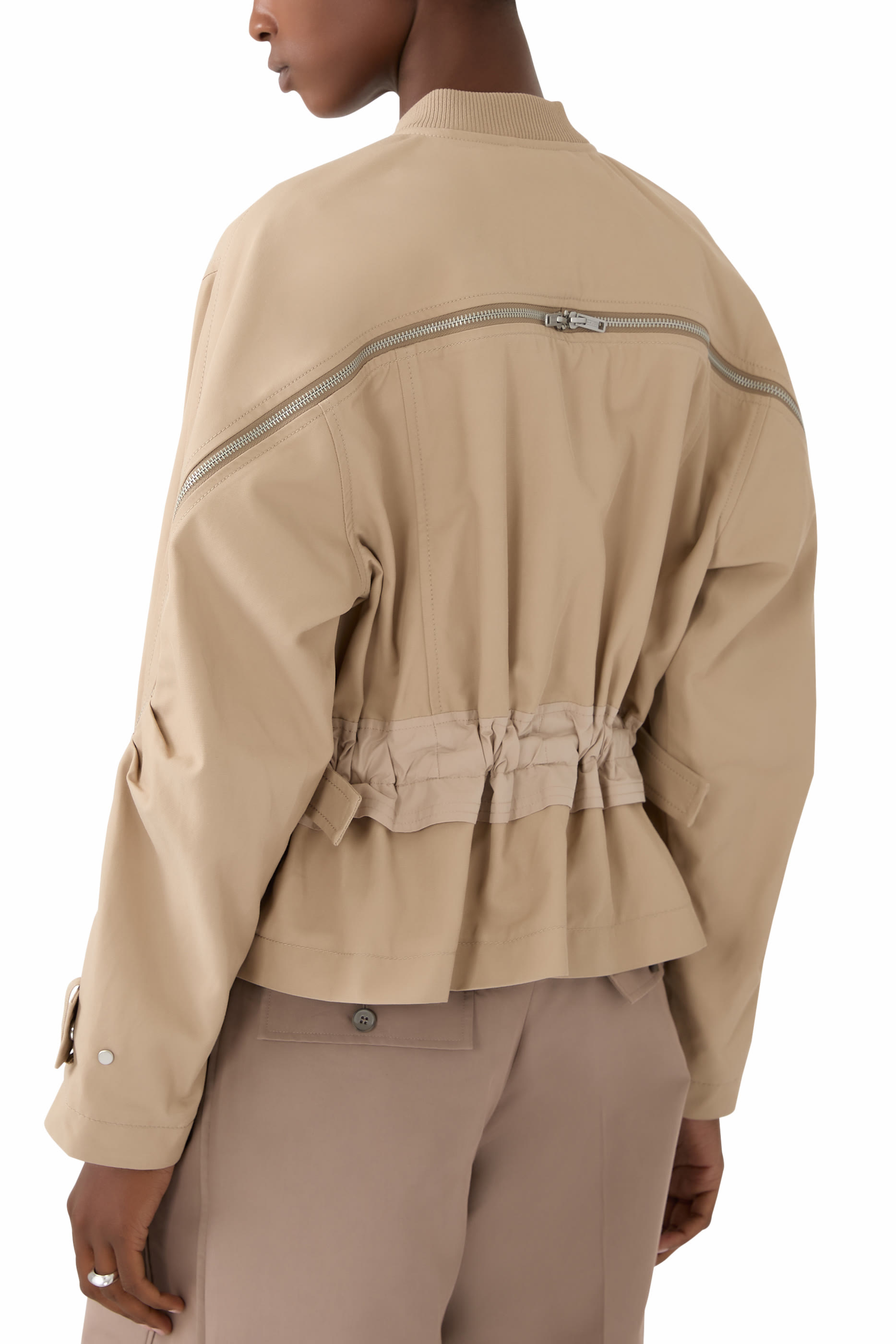 Zip Cocoon Back Bomber Jacket