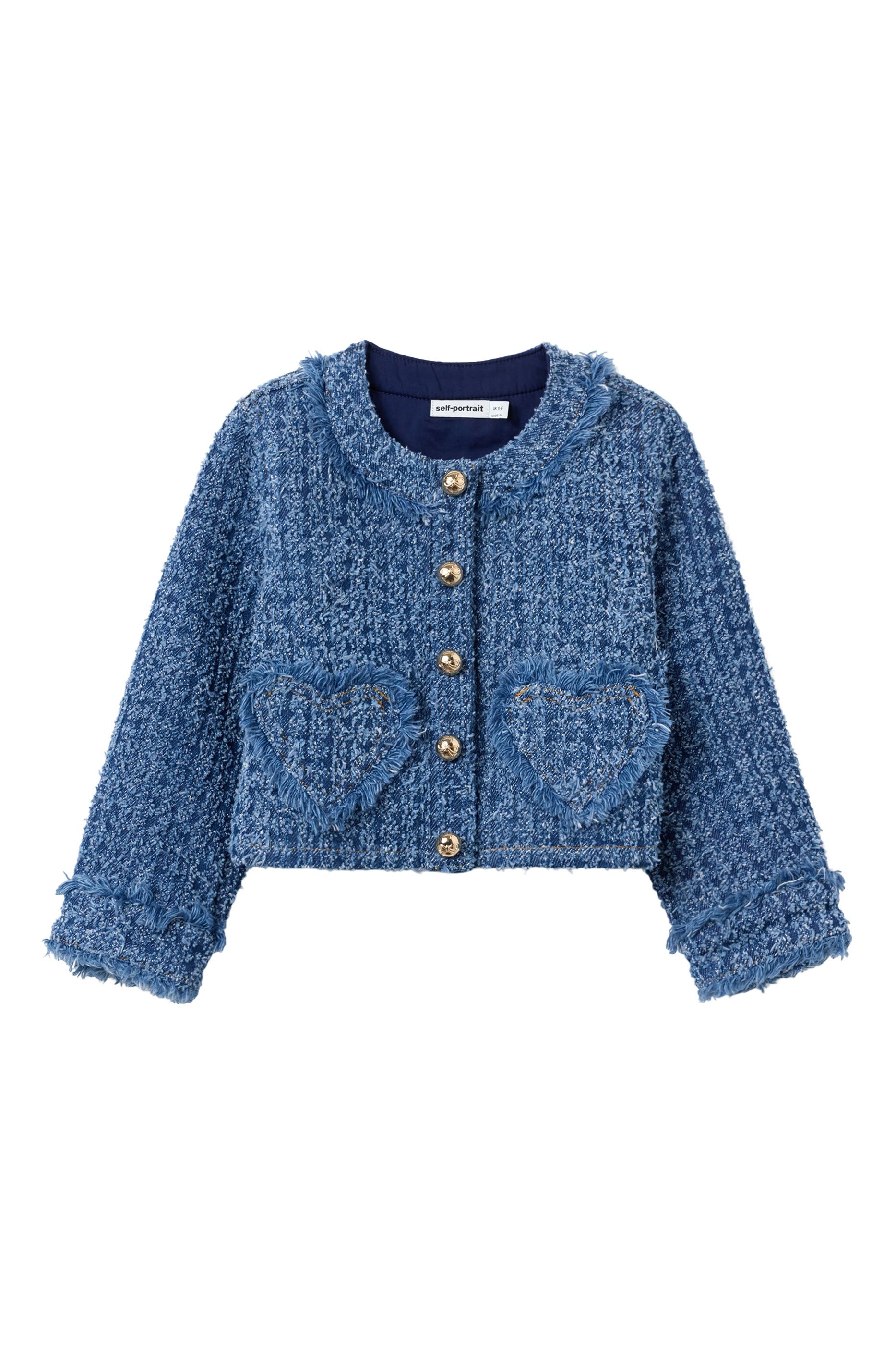 Kids Textured Denim Heart Trim Jacket