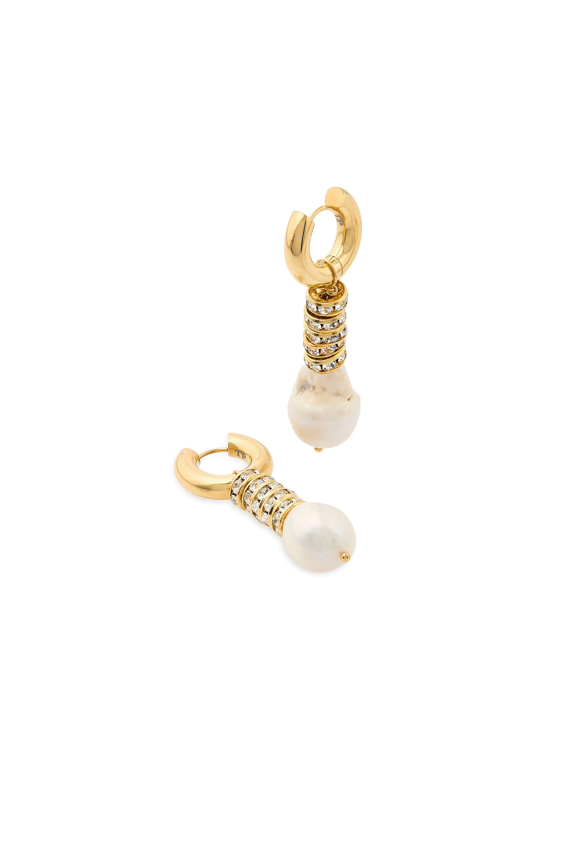 Pearl and Strass Hoop Earrings, 24K Yellow Gold, Pearl & Strass