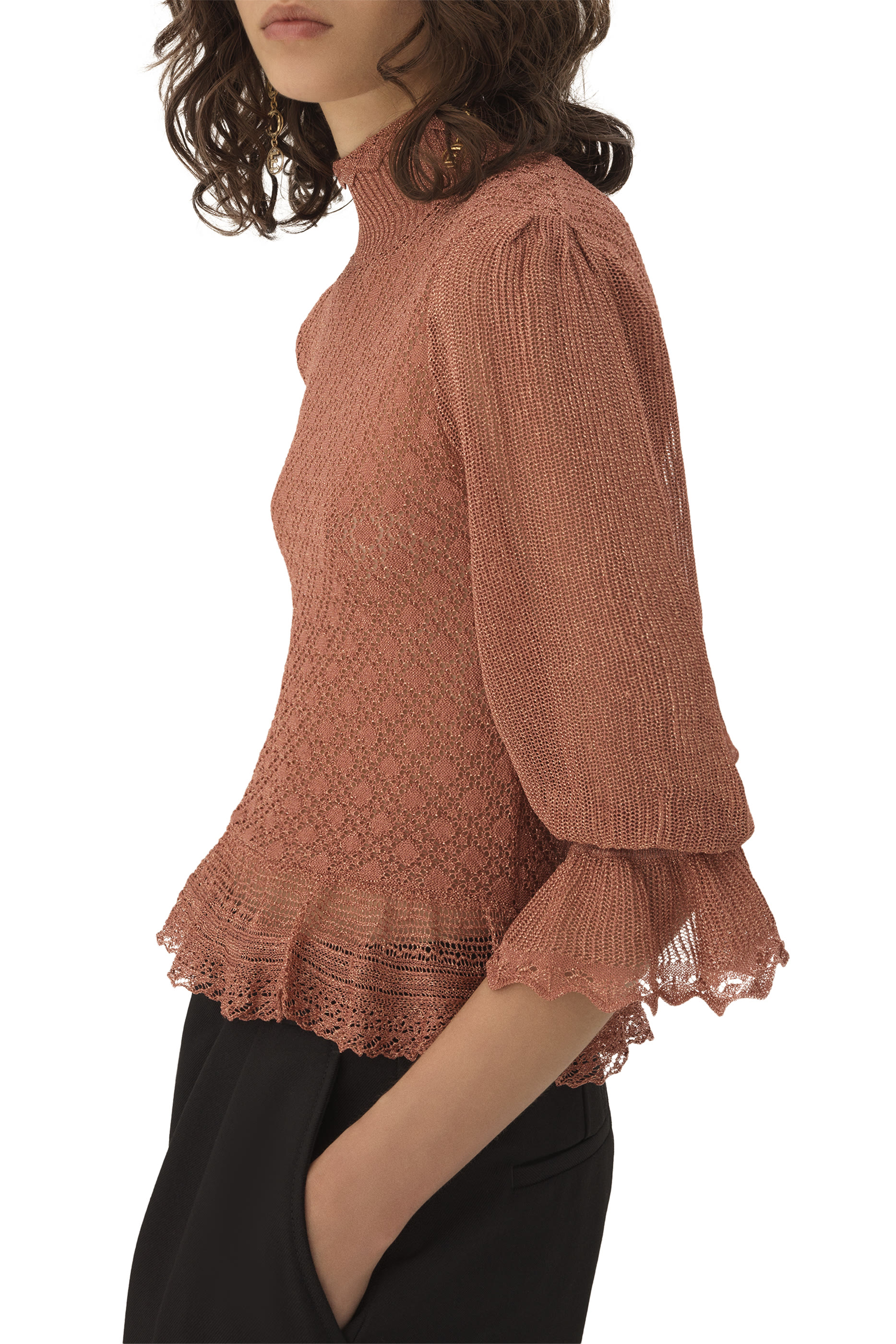  Ruffled Puff-Sleeve Jumper