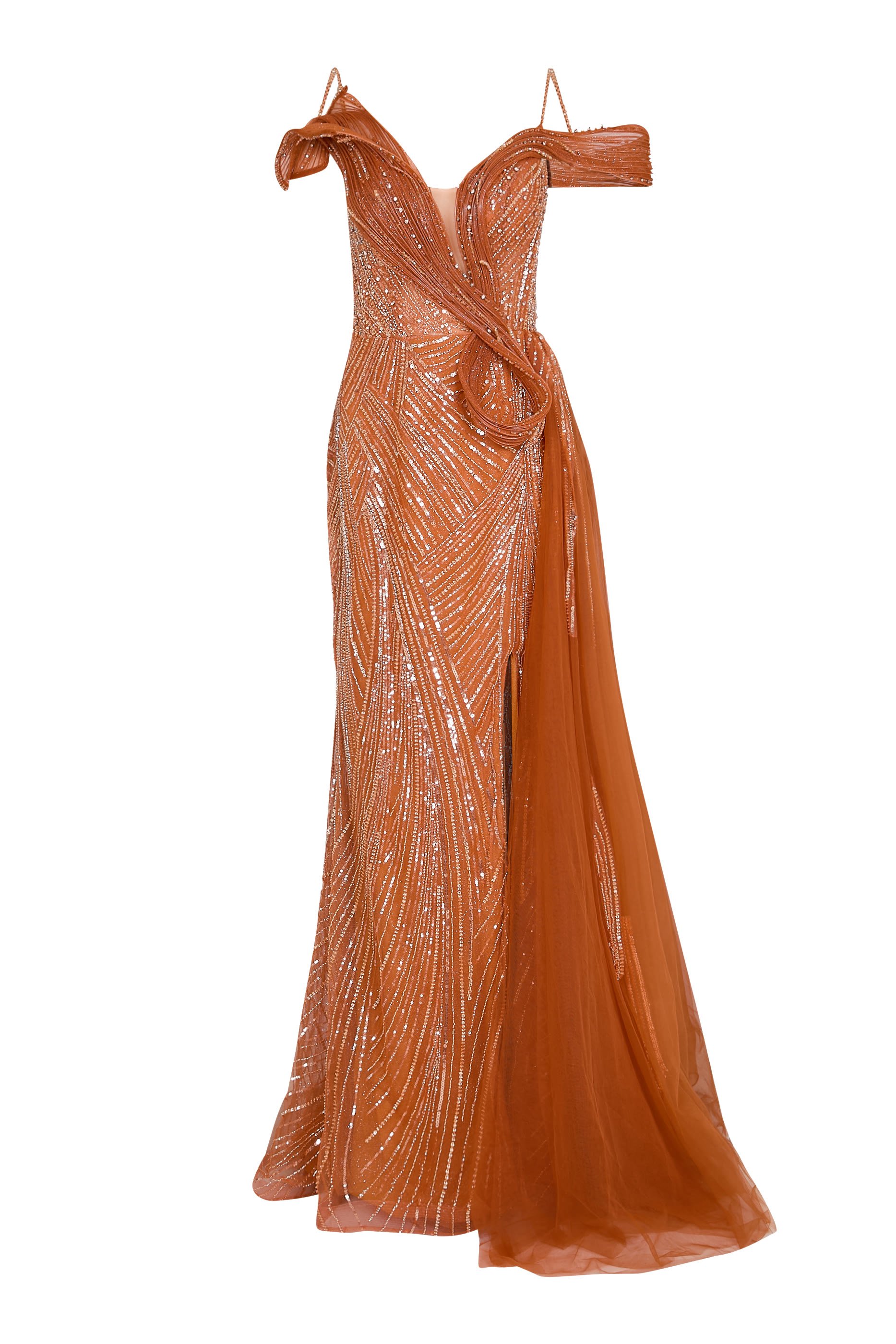 Beaded Off-shoulder Gown