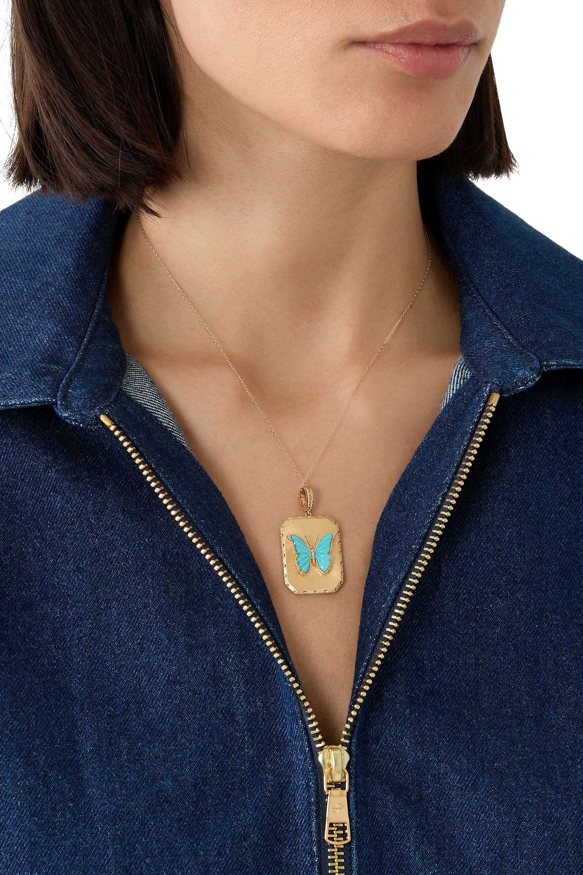 Butterfly Brushed Charm, 18K Yellow Gold & Turquoise