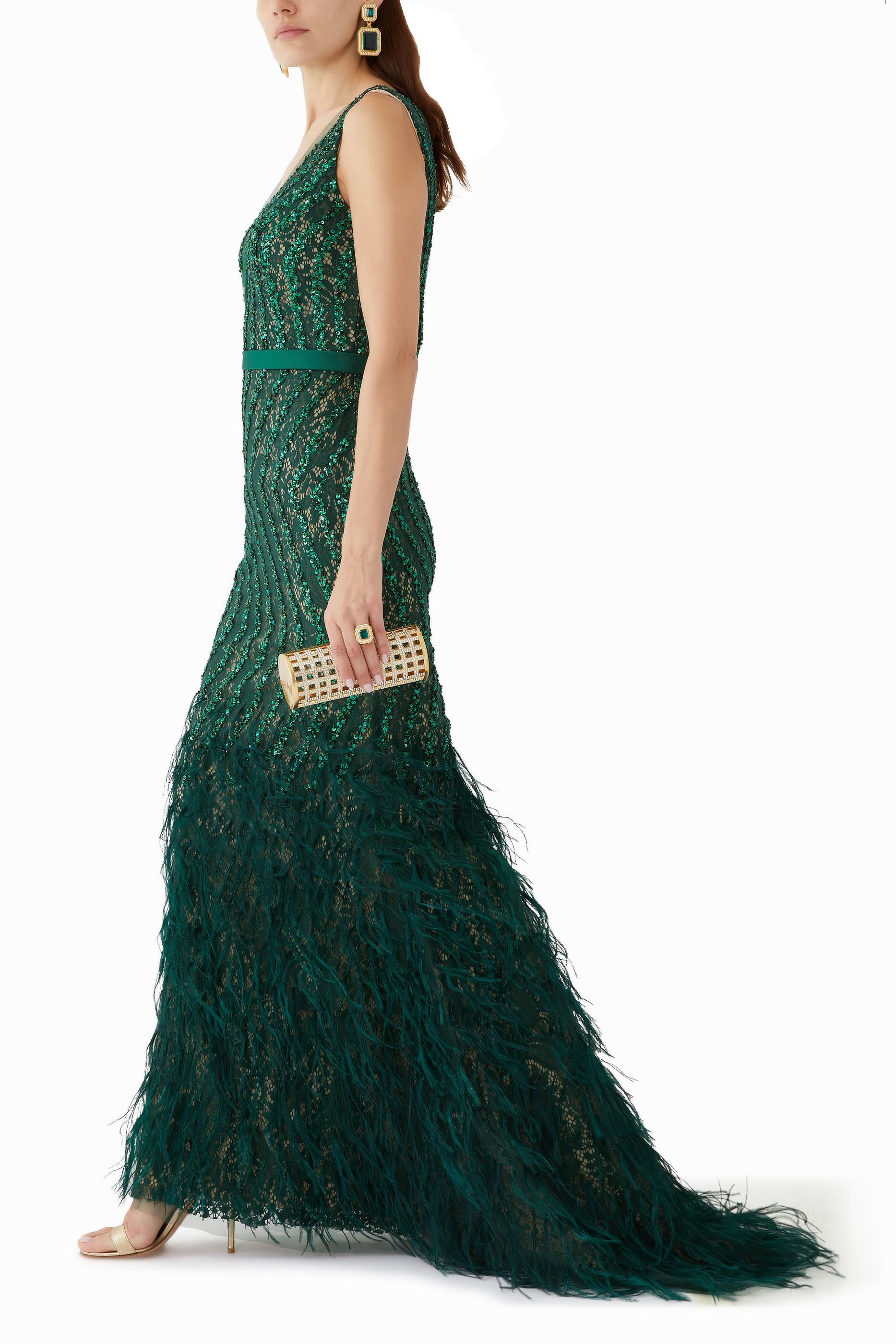 Feather Sleeveless Gown