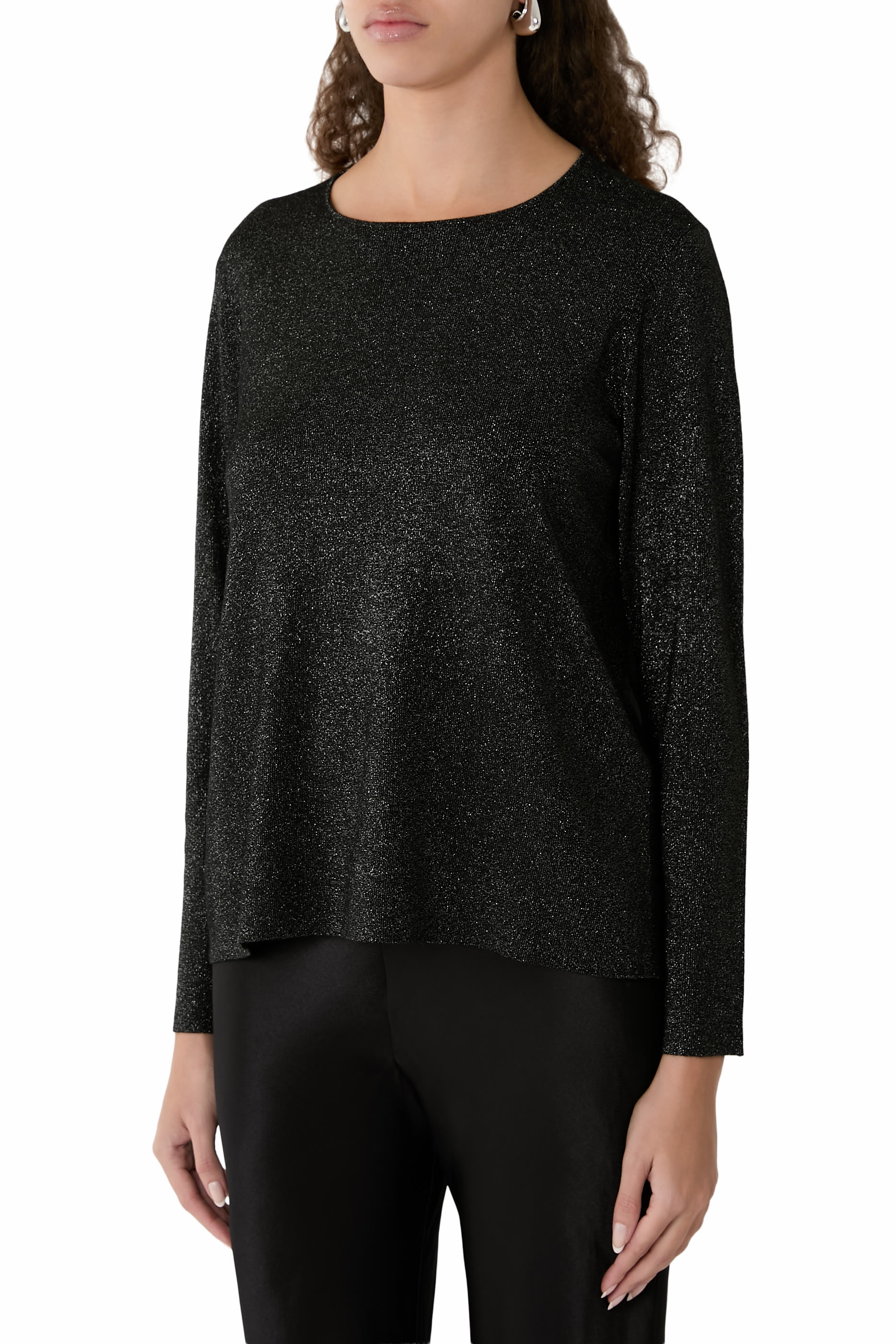 Wool Shimmer Crew Neck Top