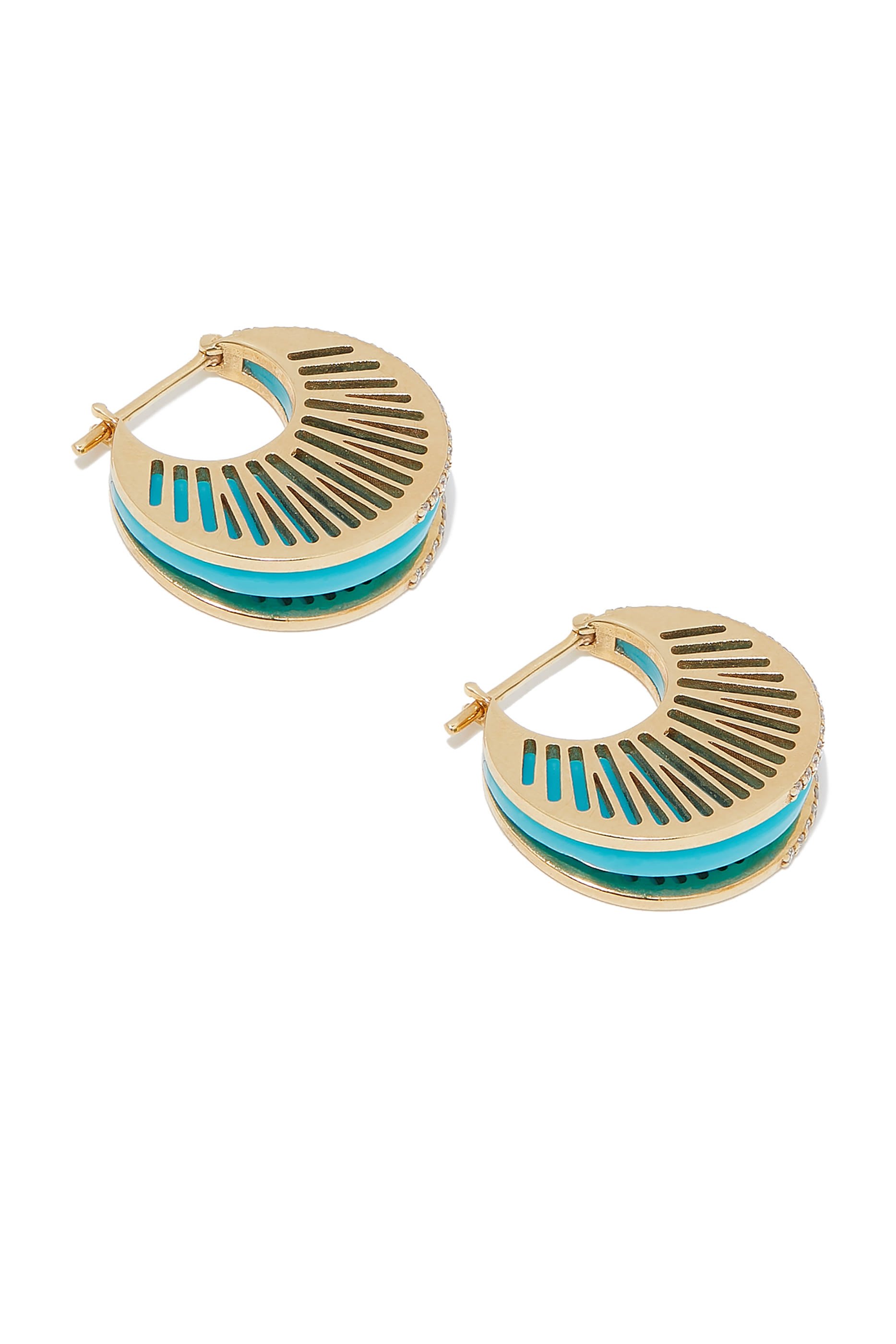 Rays Hoop Earrings, 18k Yellow Gold & Diamonds