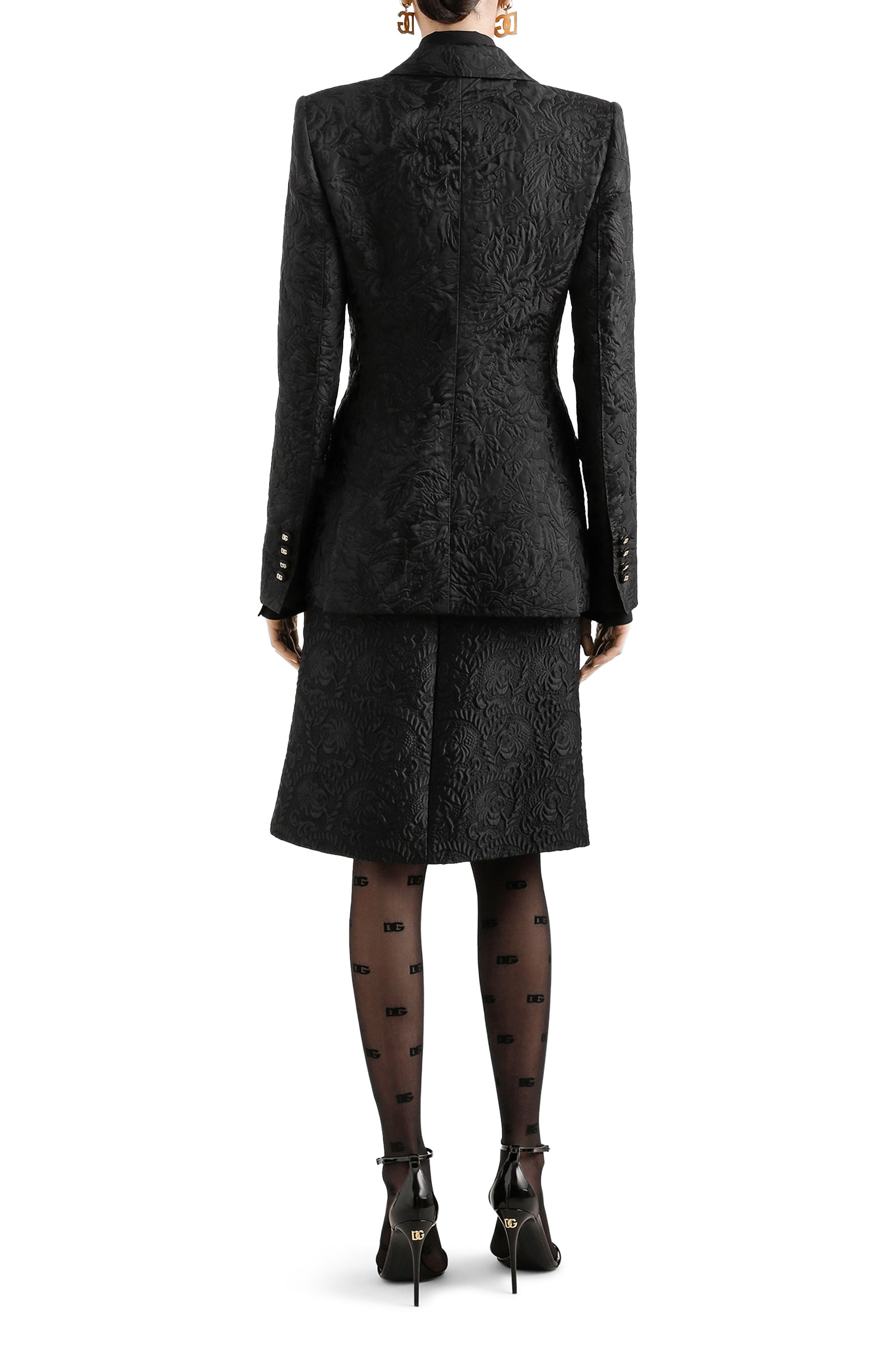 Single-Breasted Floral Quilted Jacquard Turlington Jacket