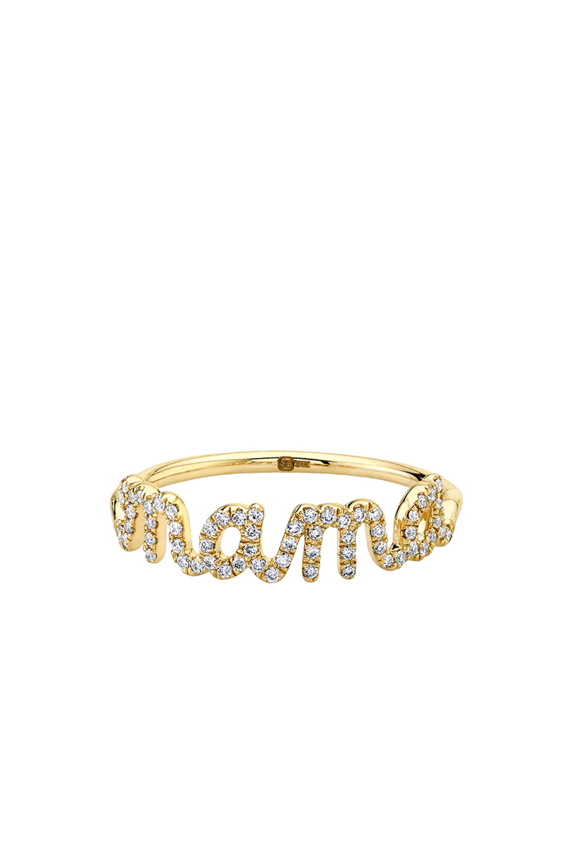 Mama Script Ring, 14k Gold & Diamond