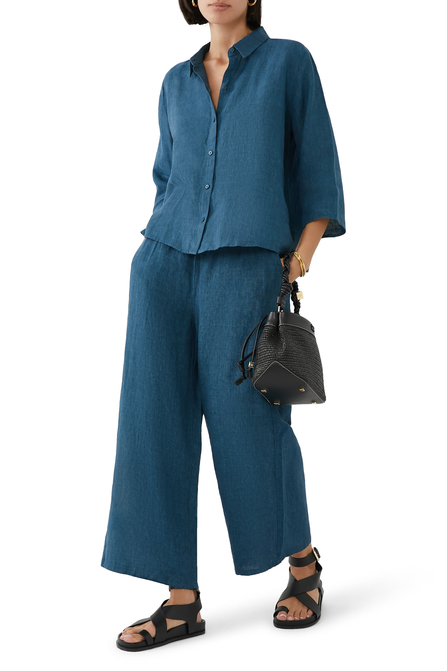 Washed Organic Linen D&eacute;lav&eacute; Wide-Leg Pant