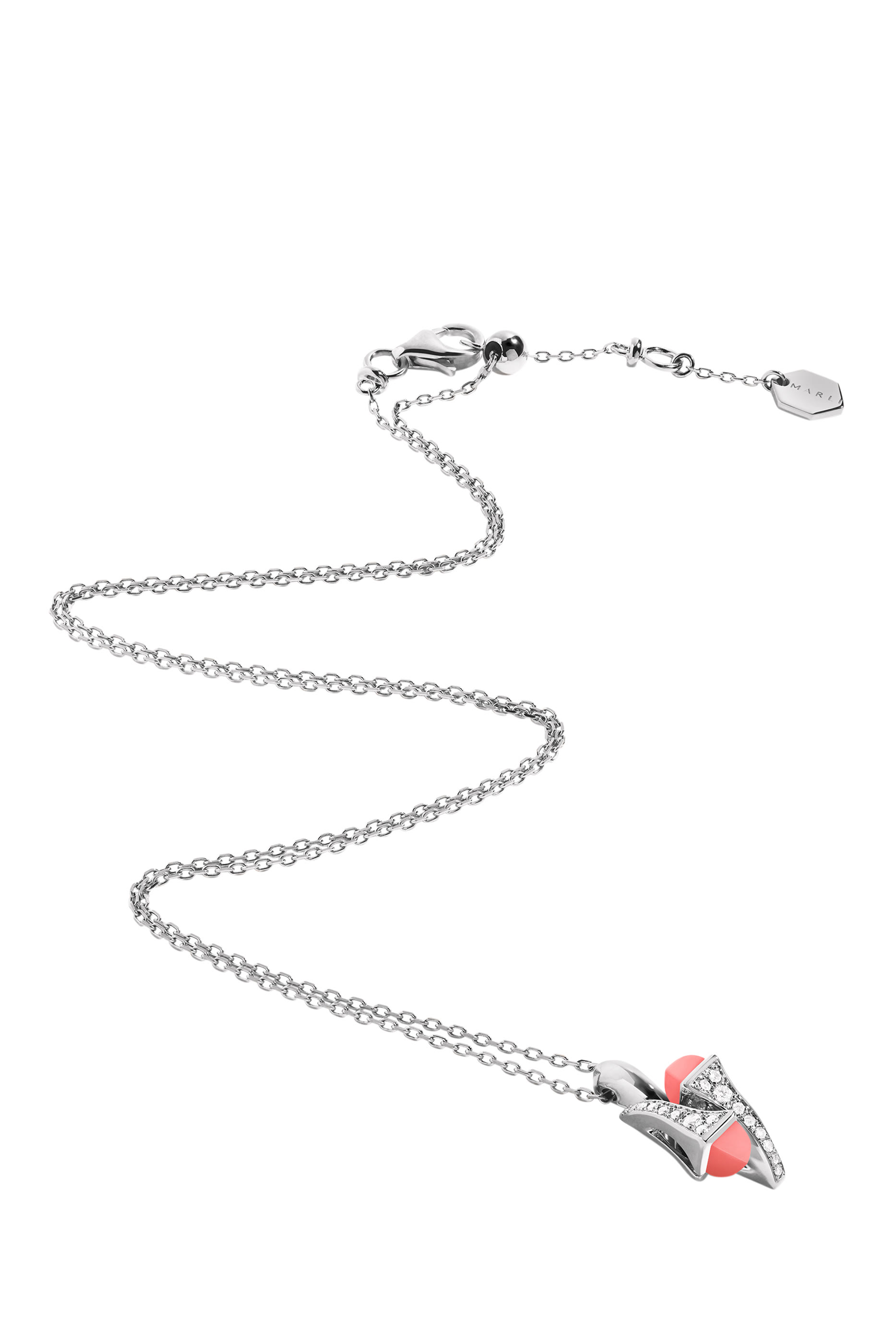 Cleo Huggie Pendant, 18k White Gold with Pink Coral & Diamonds