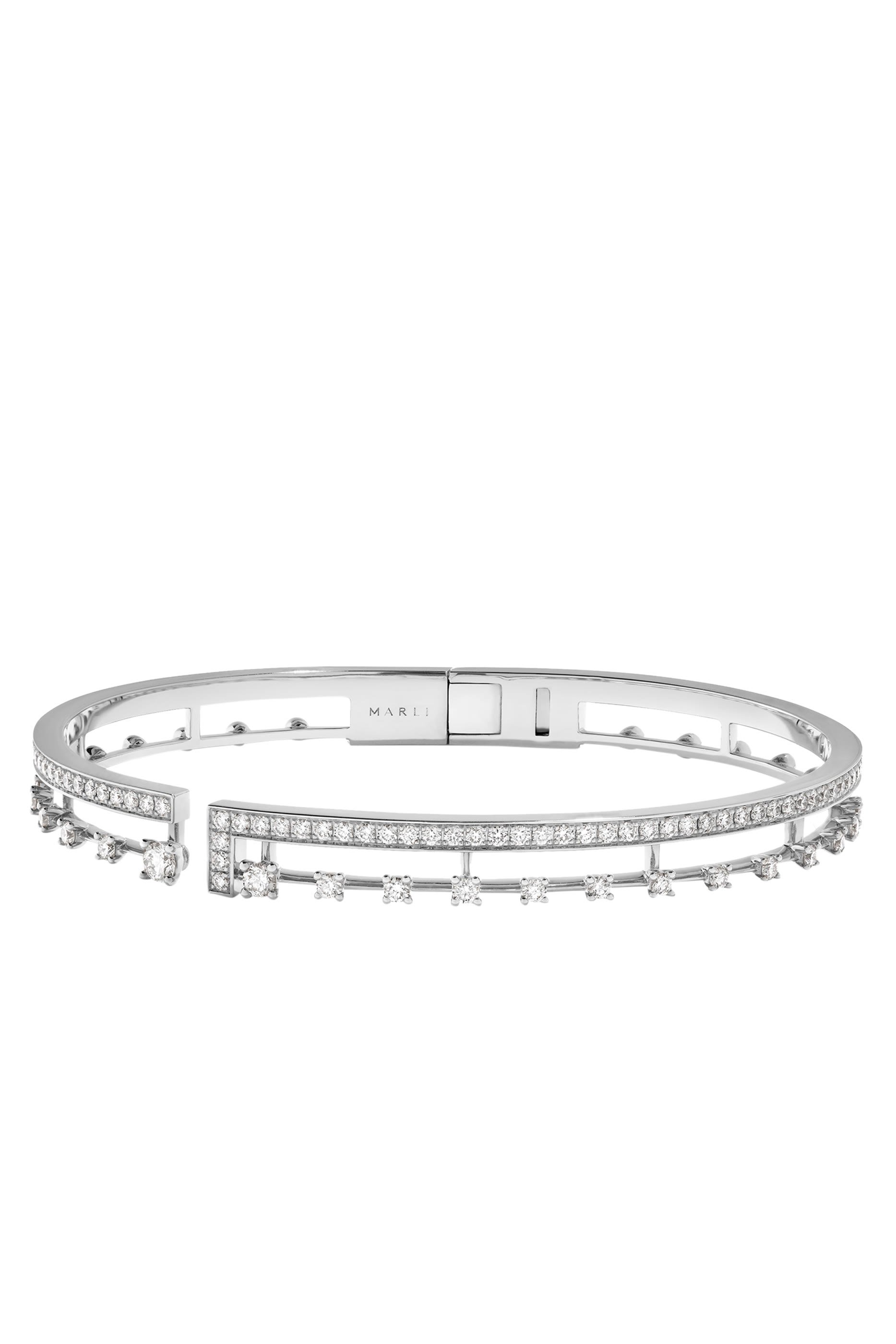 Avenues Open Hinged Bracelet, 18k White Gold & Diamonds