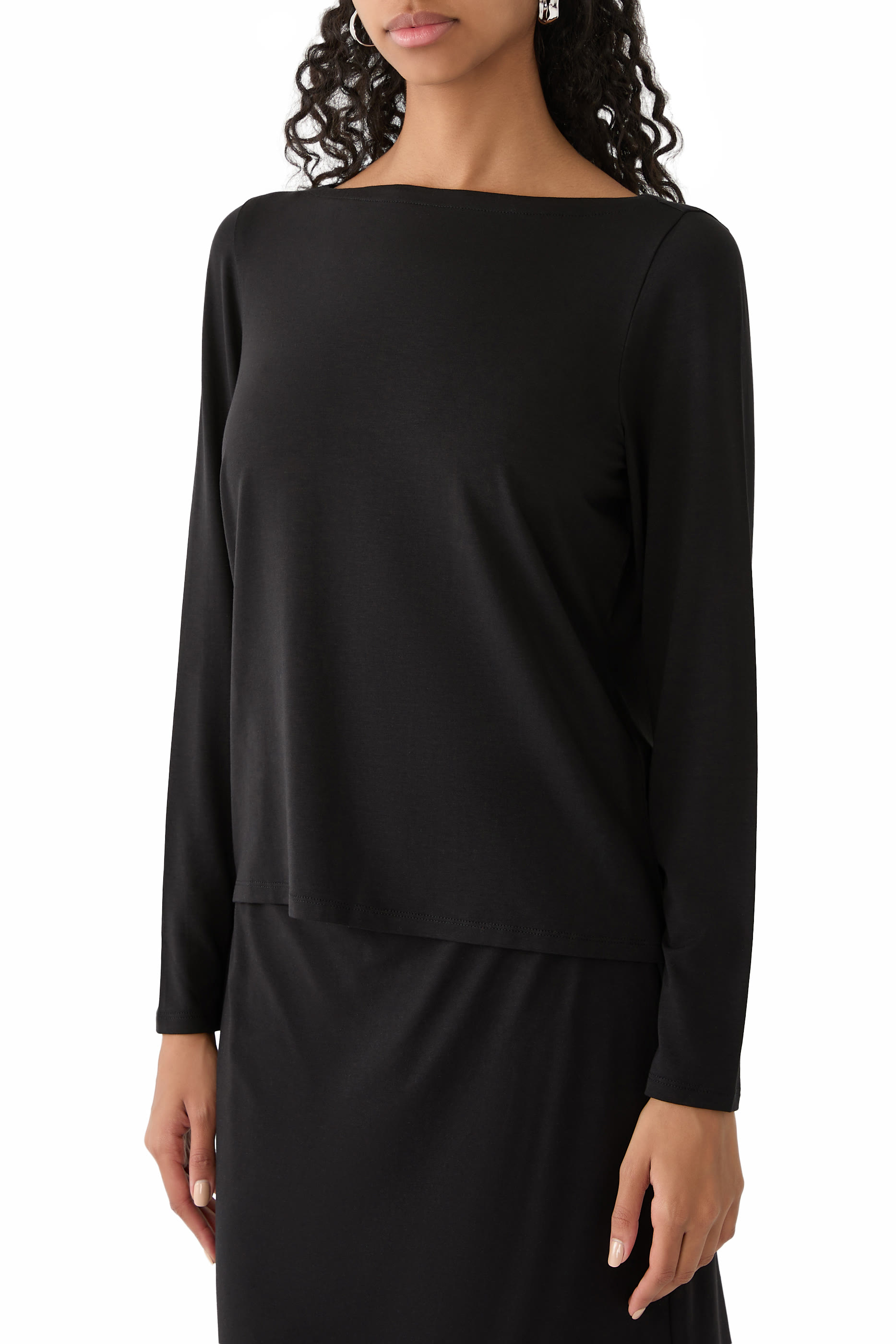 Fine Stretch Jersey Knit Bateau Neck Top