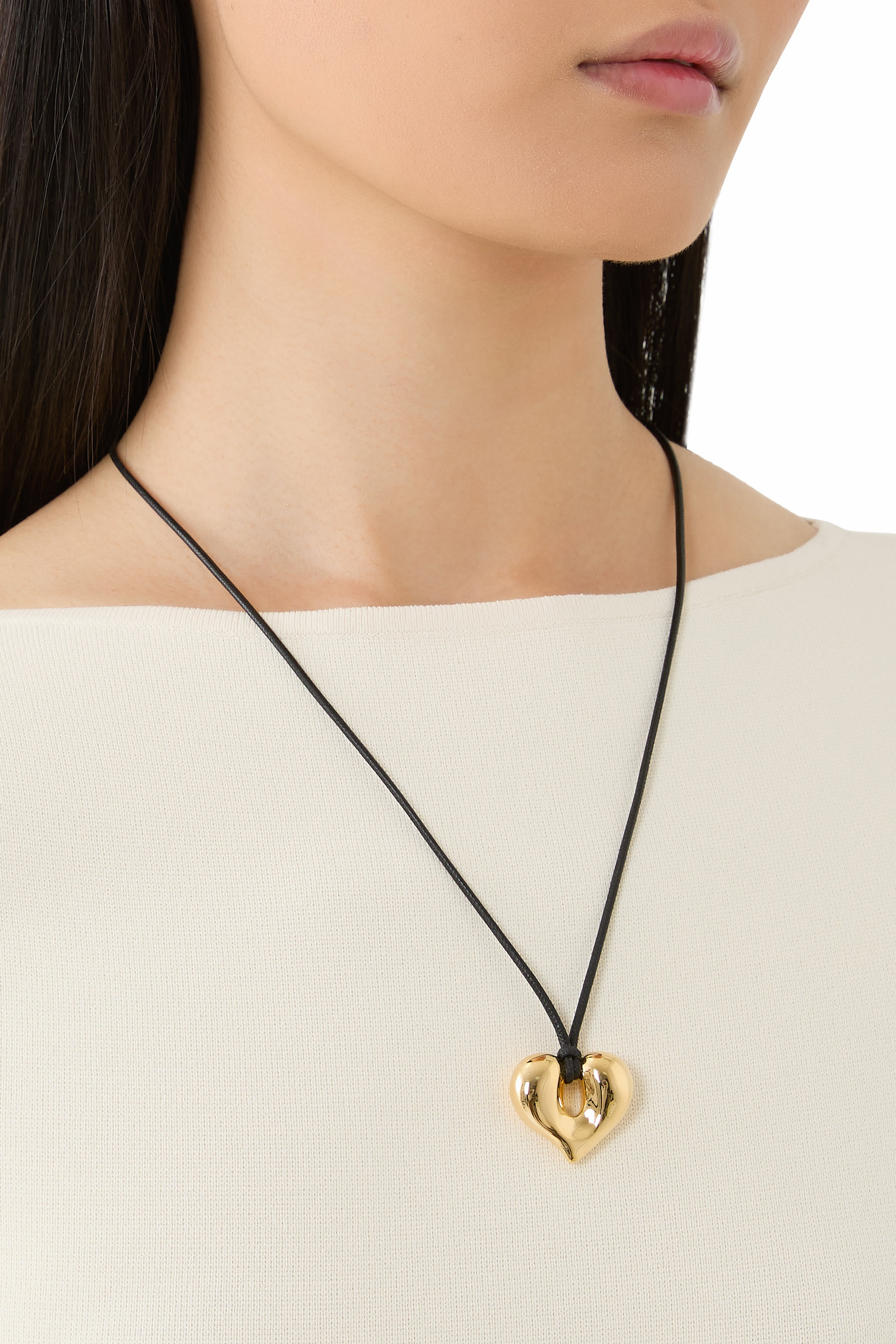  Molten Heart Pendant Cord Necklace, 18k Recycled Gold Plating on Brass