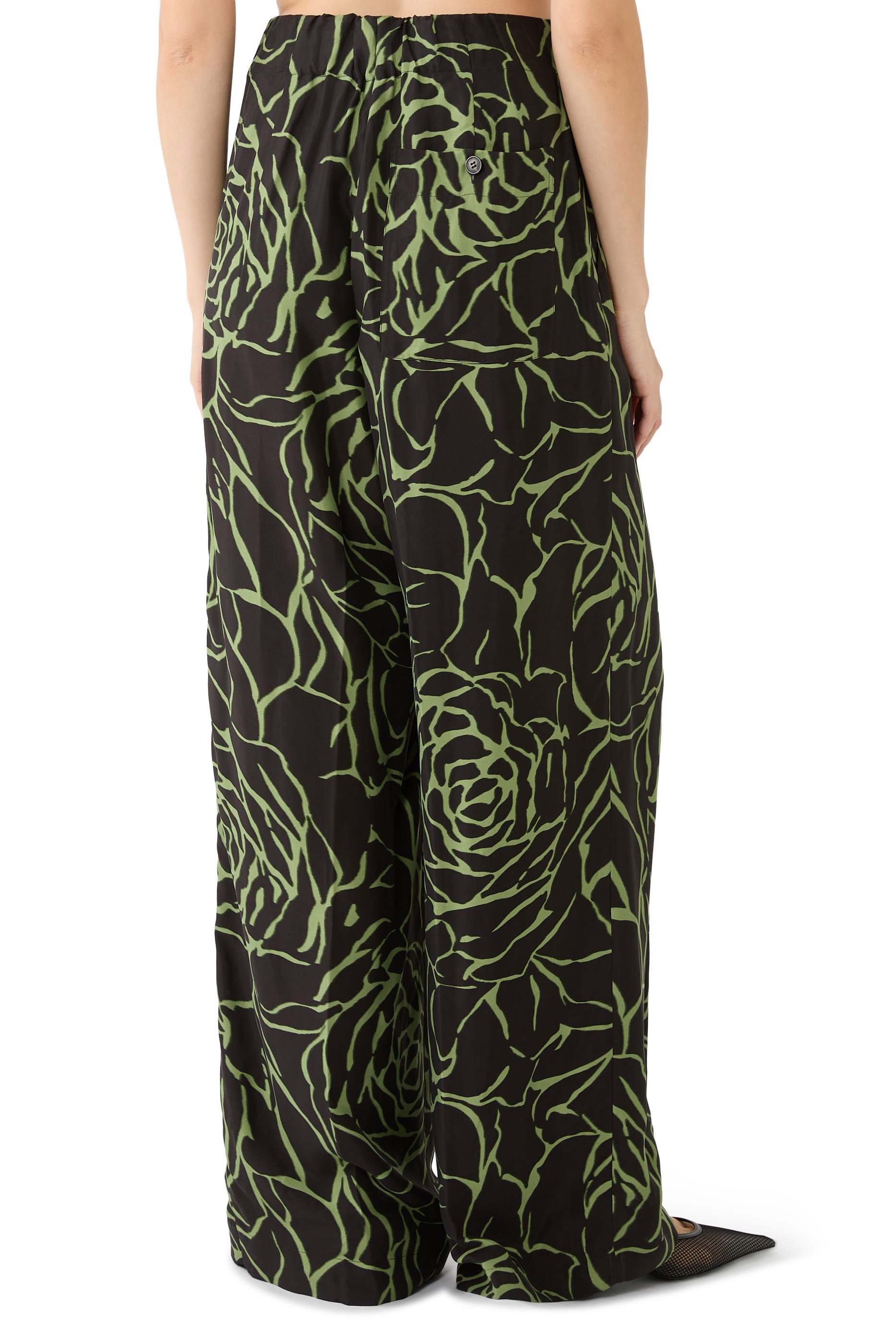 Pila Giant Couture Rose Print Pleated Wide-Leg Pants