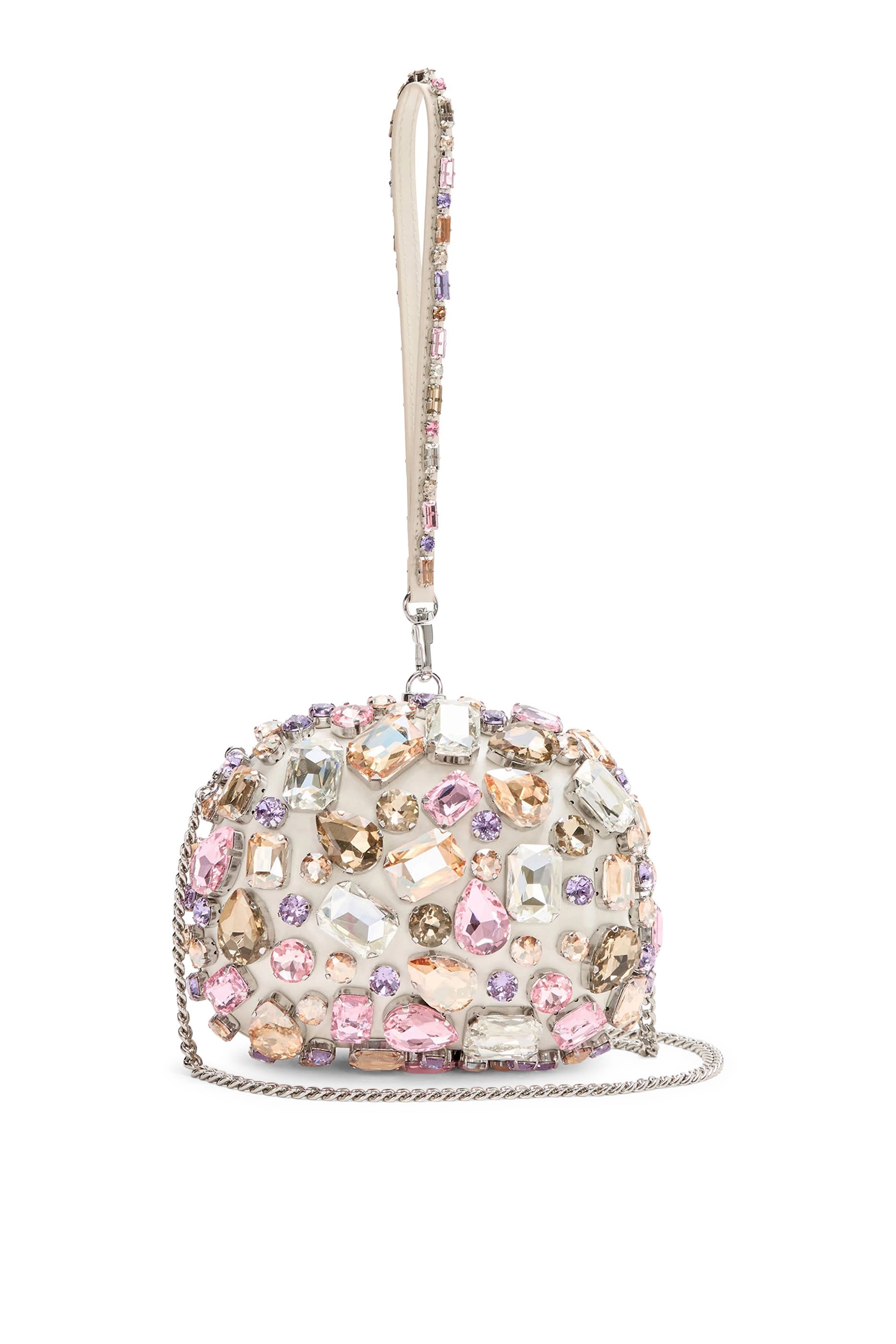 Multi Crystal Embellished Top Handle Clutch Bag 