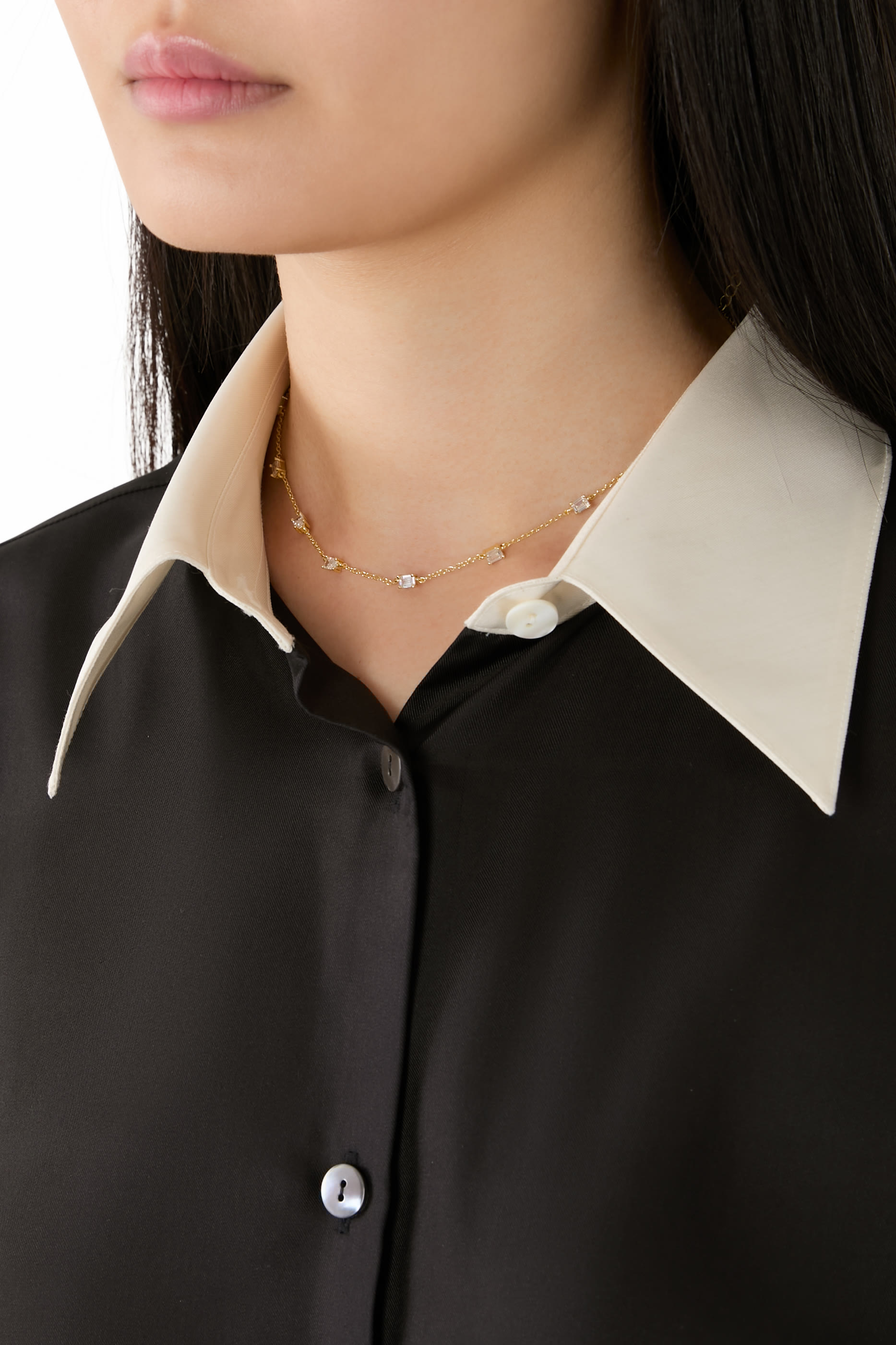 Chain Necklace, 14K Yellow Gold Plating & Cubic Zirconia