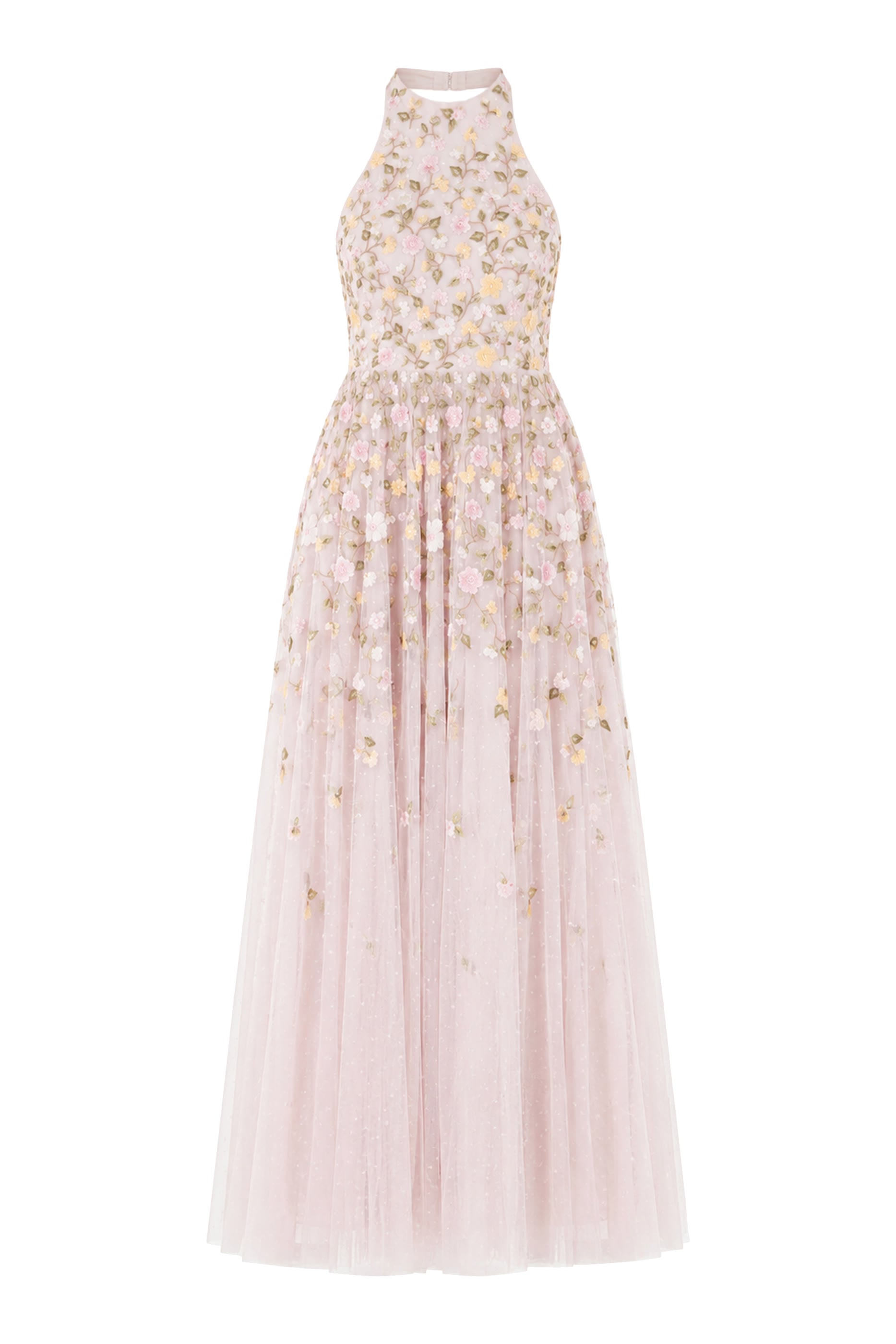 Trailing Roses Halter-Neck Ankle Gown