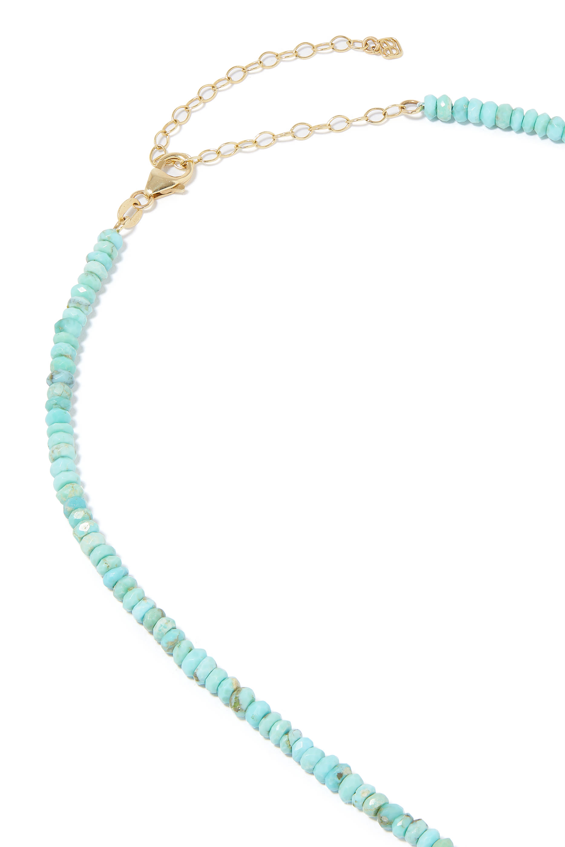 Tiny Evil Eye Turquoise Beaded Necklace, 14k Yellow Gold & Diamond s
