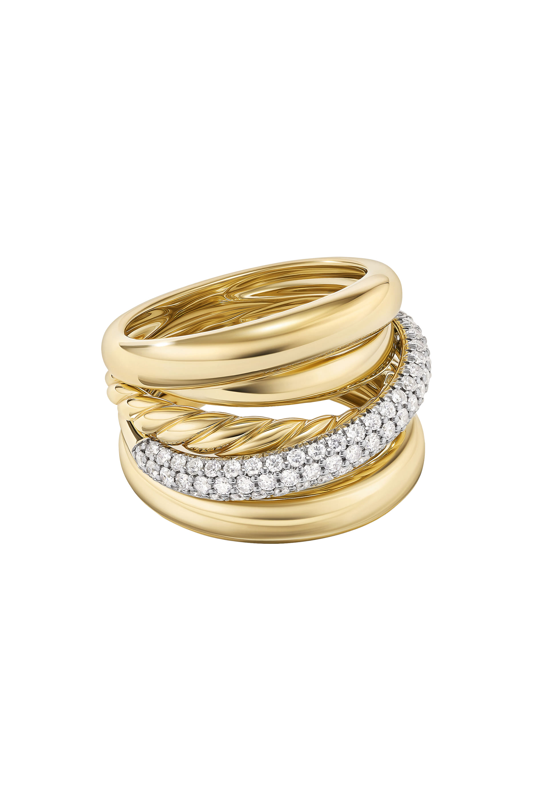 Pavé Crossover Five Row Ring, 18k Yellow Gold & Diamonds