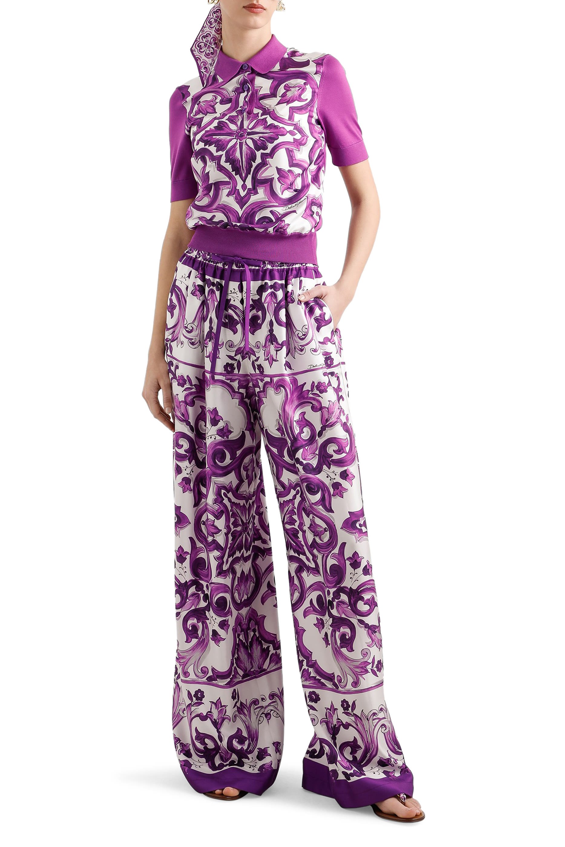 Majolica-Print Wide-Leg Pants