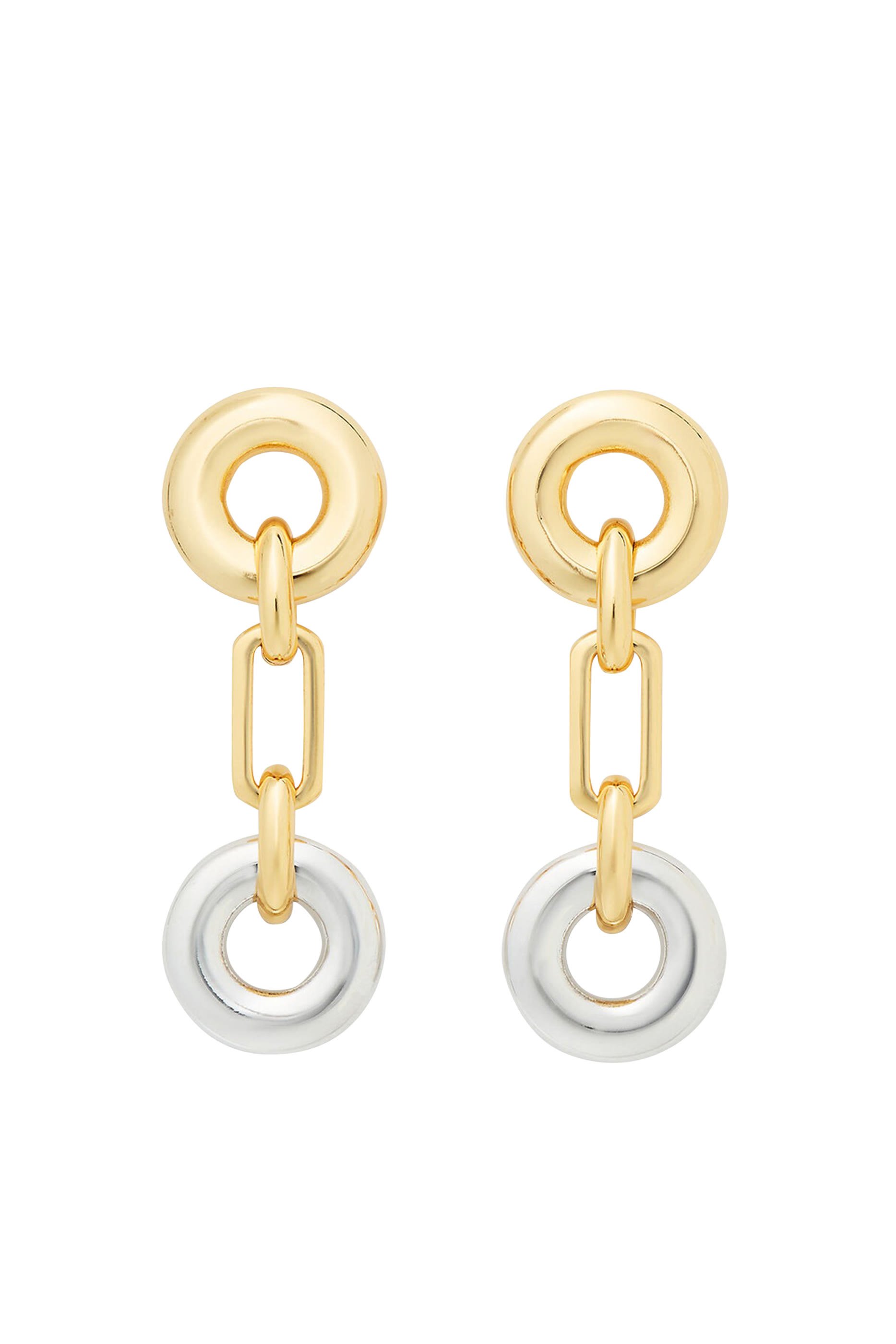 Interlock Linear Earrings, Plated Metal & Cubic Zirconia, Titanium Posts
