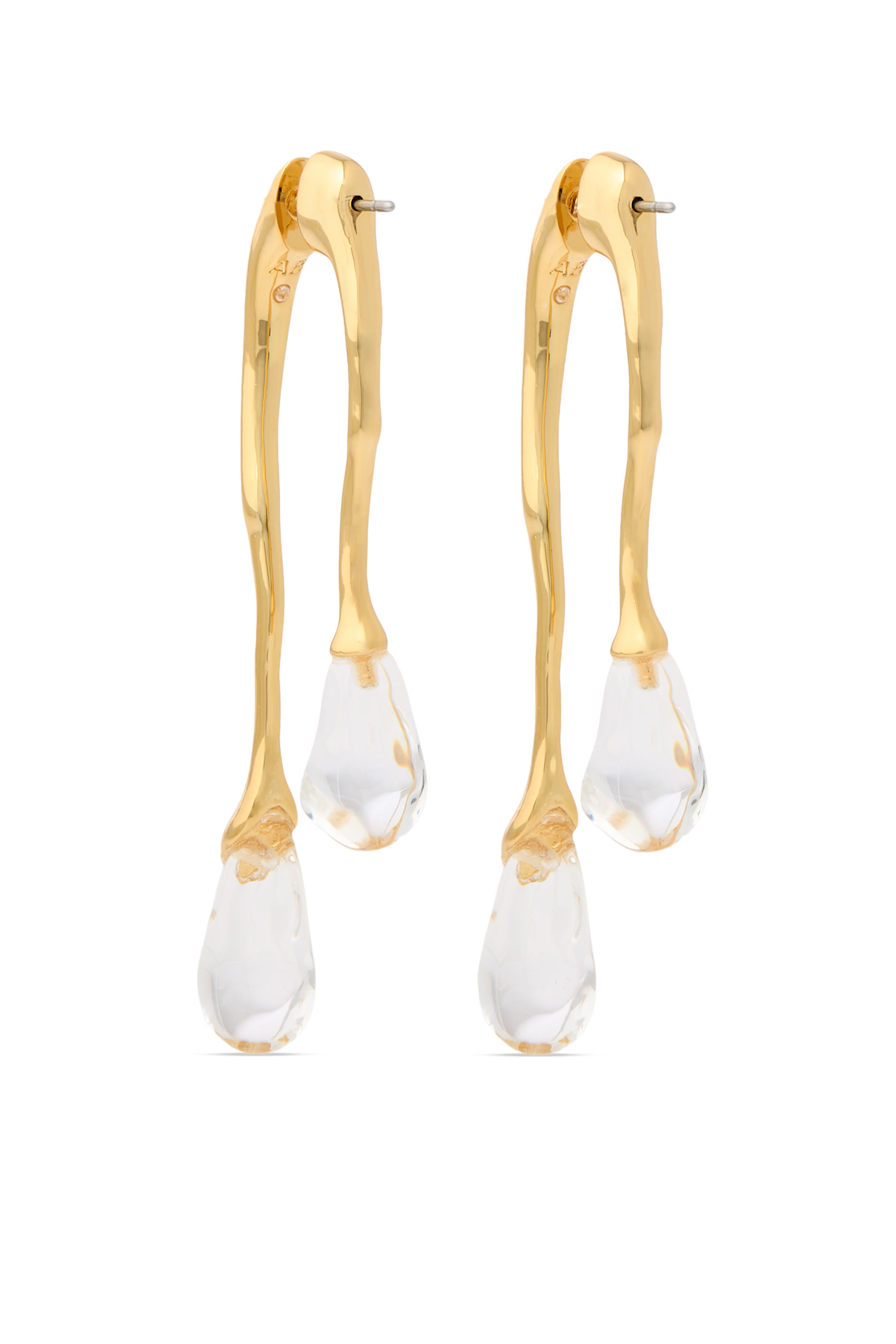 Lucite Front Back Double Drop Earrings, 14k Gold Plated Brass & Lucite