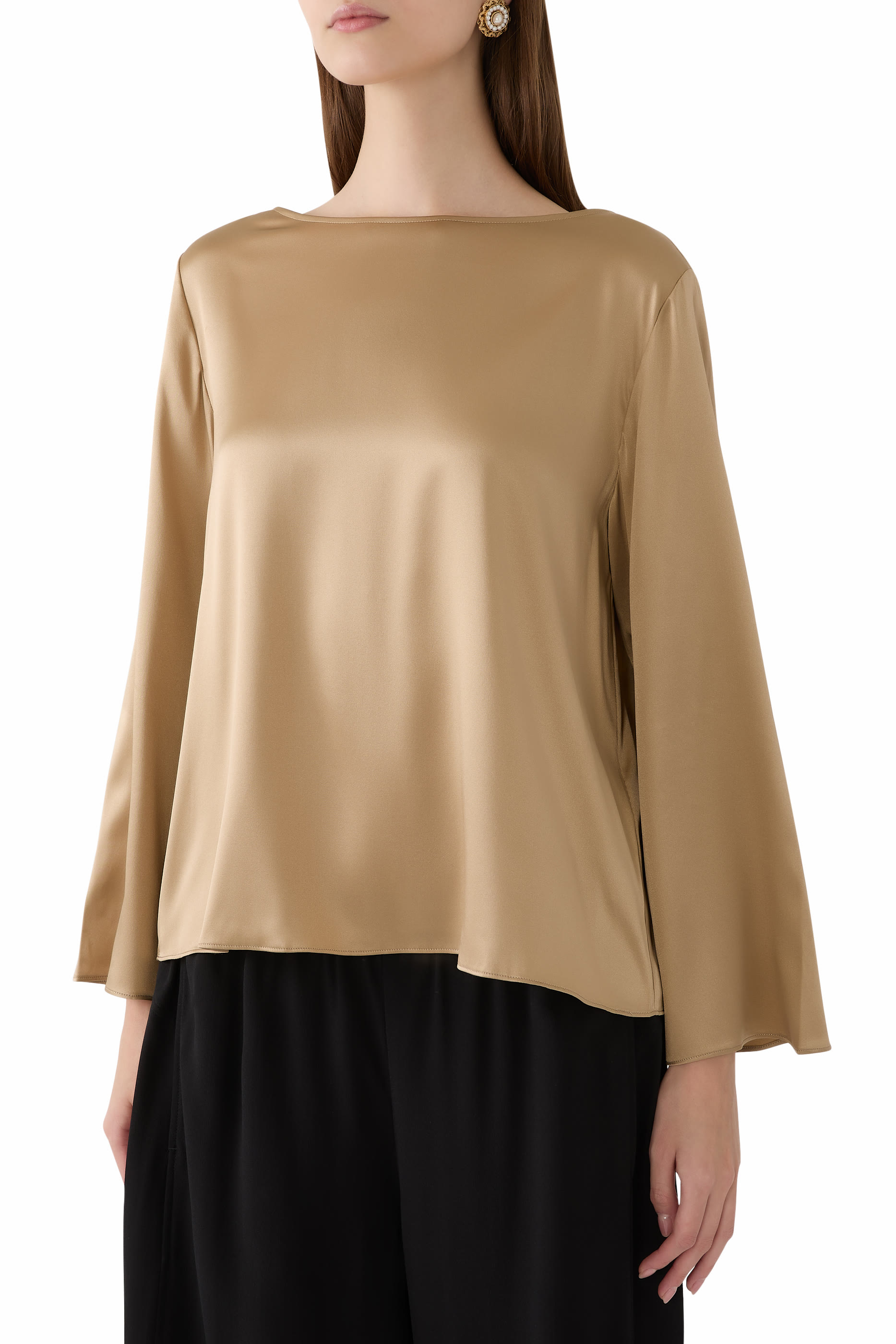 Stretch Silk Charmeuse Bateau Neck Top