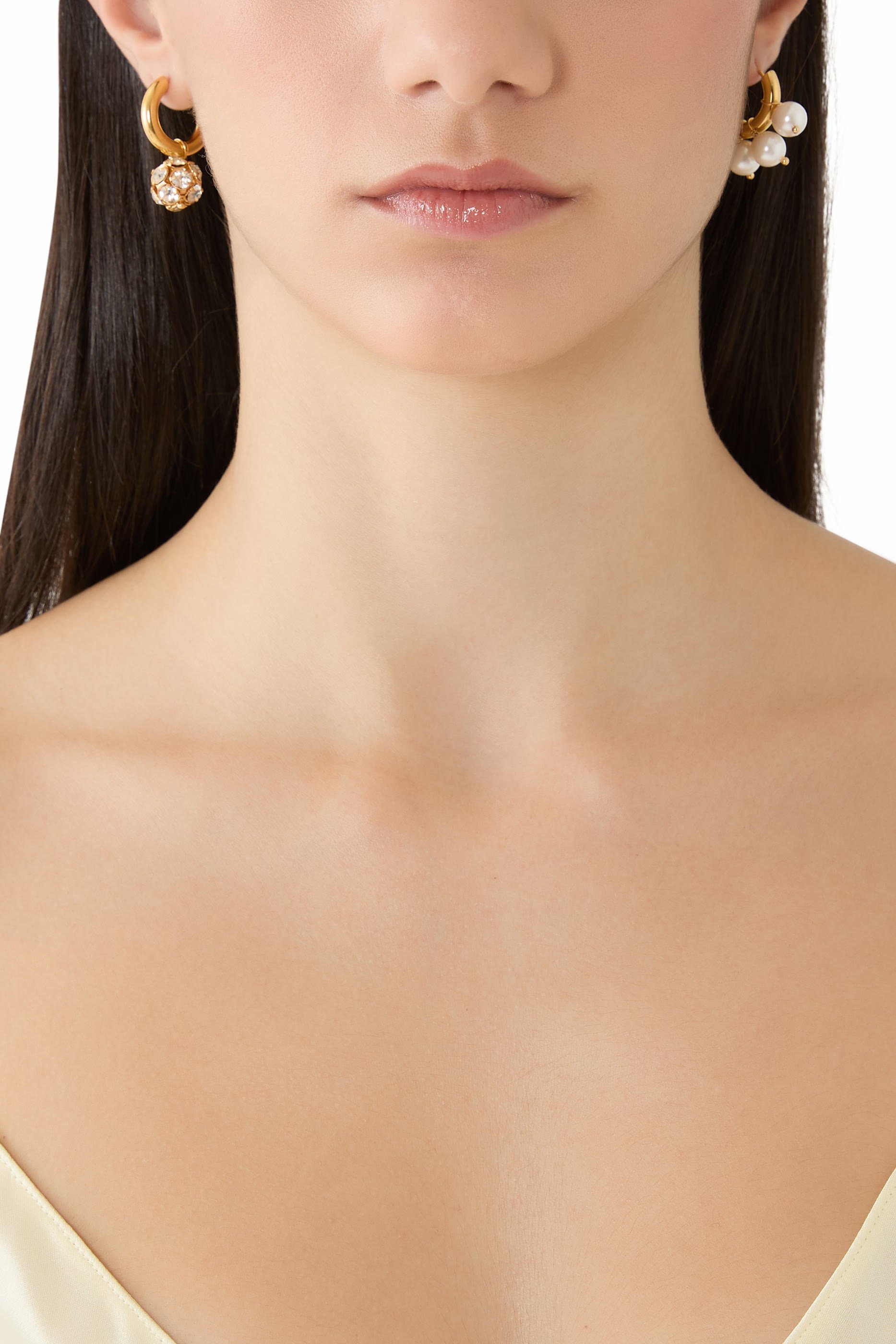  Strass and Pearl Hoop Earrings