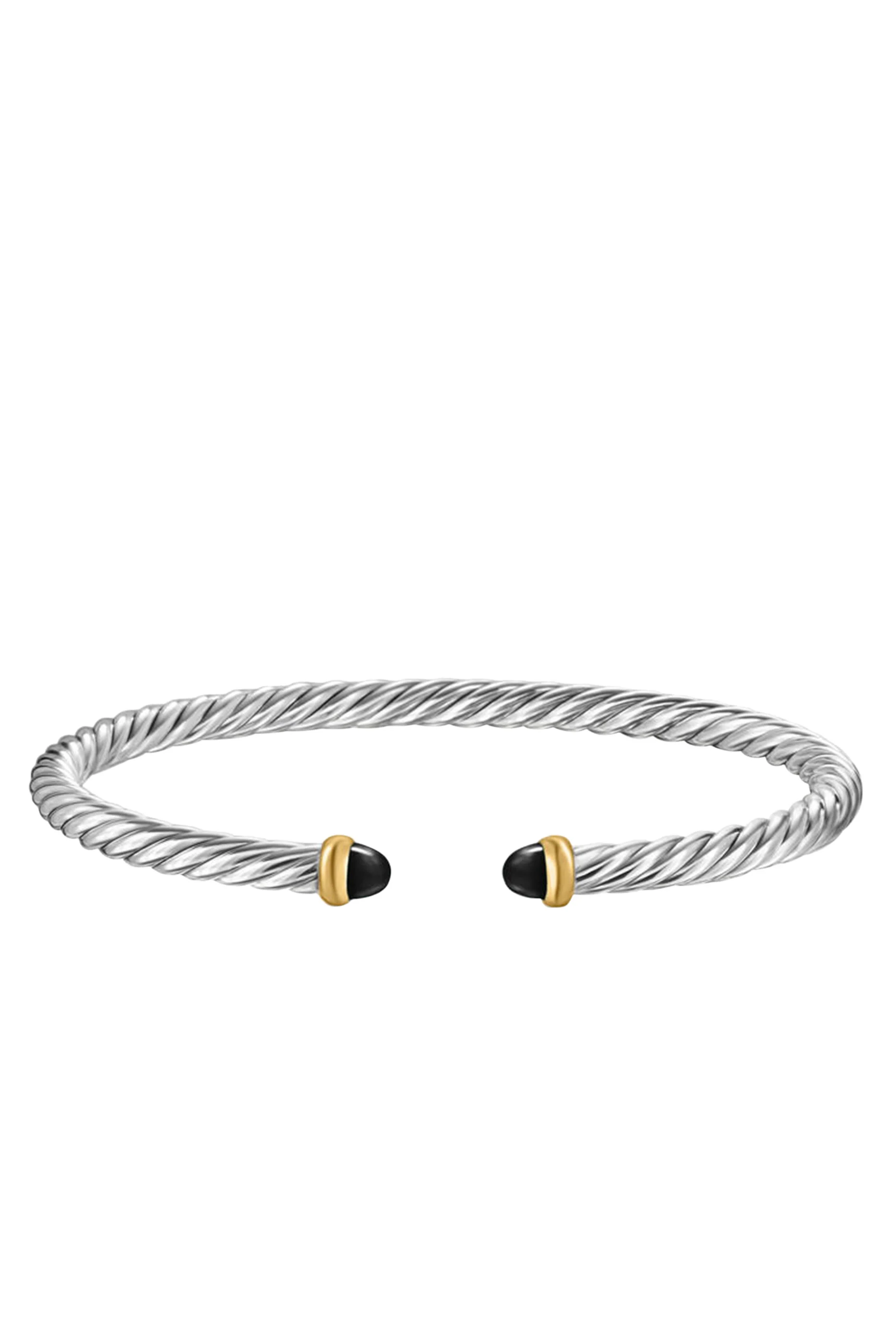 Cable Flex Bracelet, Sterling Silver with 18k Yellow Gold and Black Onyx