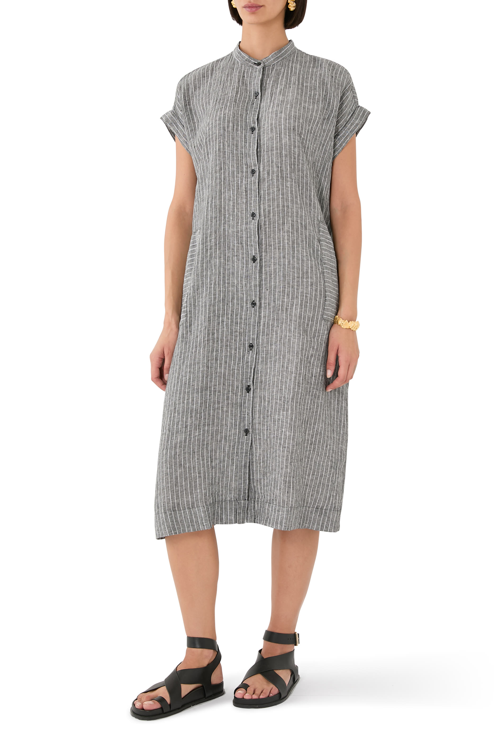 Puckered Organic Linen Shirtdress
