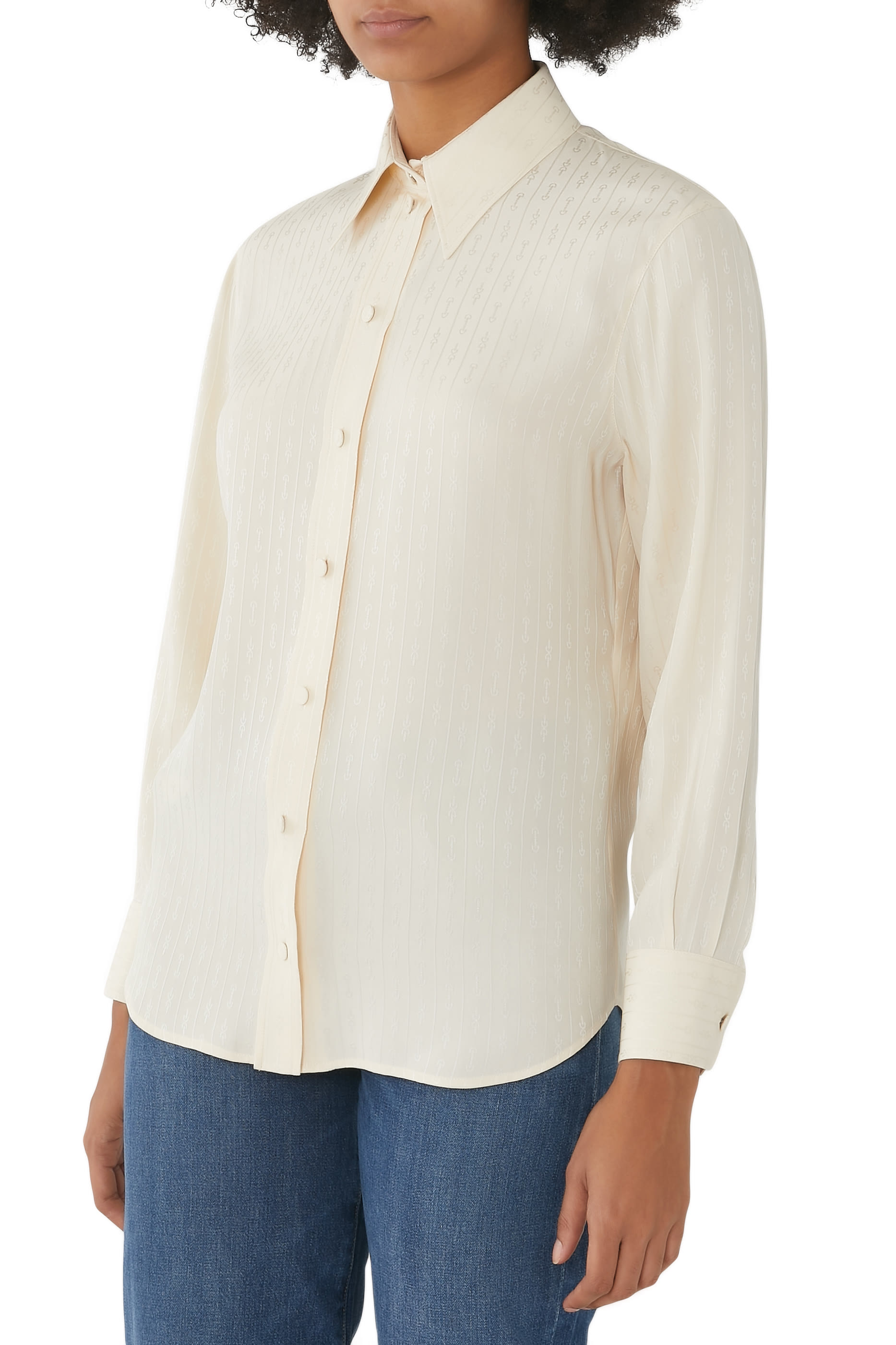 Striped Horsebit Silk Jacquard Shirt