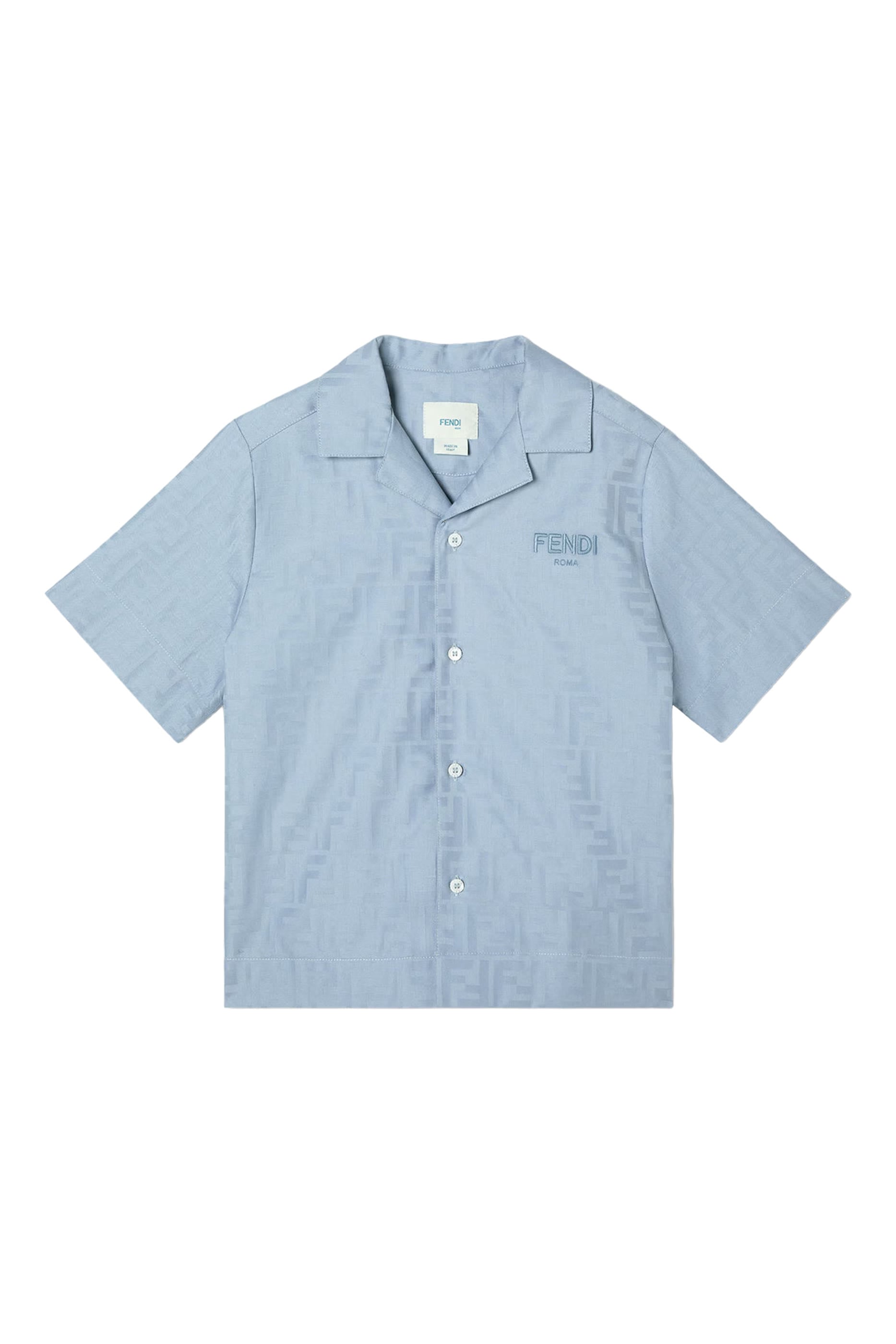 Kids Jacquard Cotton Shirt with Tone-on-Tone Logo