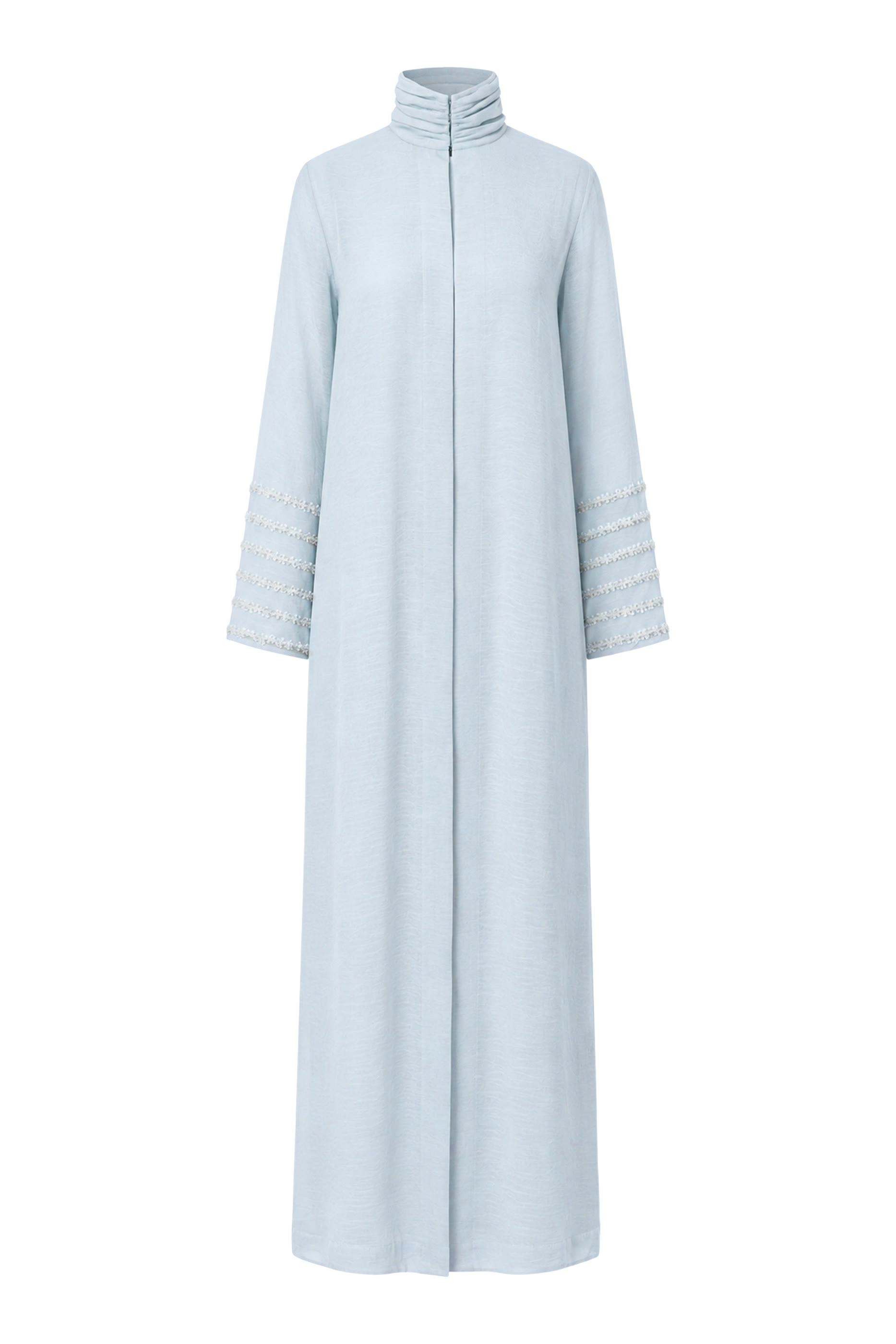 Embroidered Gathered Neck Detail Coat Dress with Inner 
