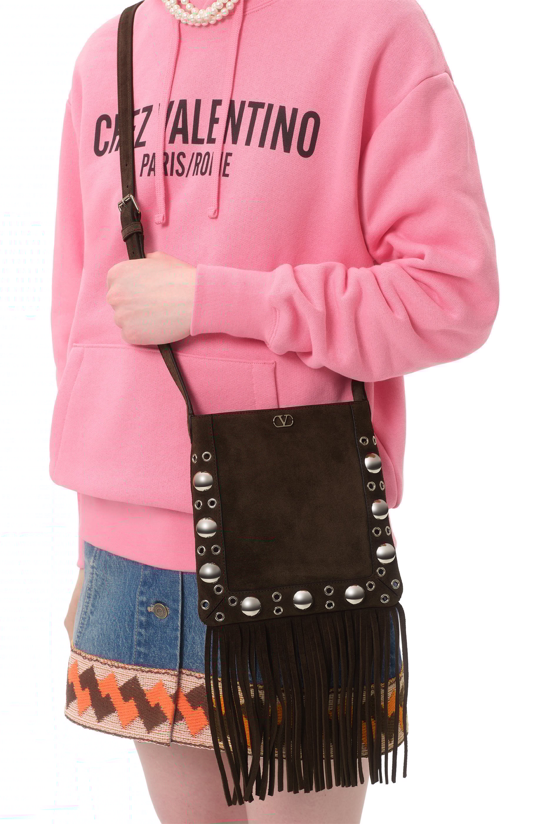 Nellcôte Small Shoulder Bag in Suede with Fringes