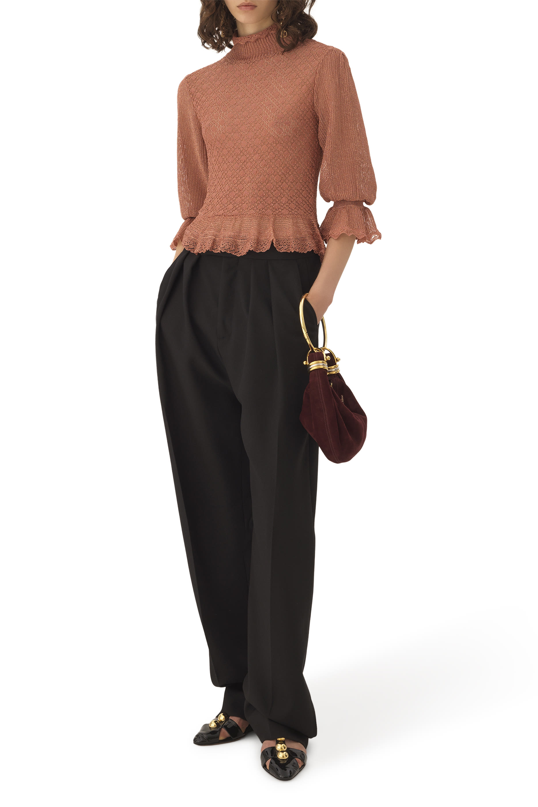  Ruffled Puff-Sleeve Jumper