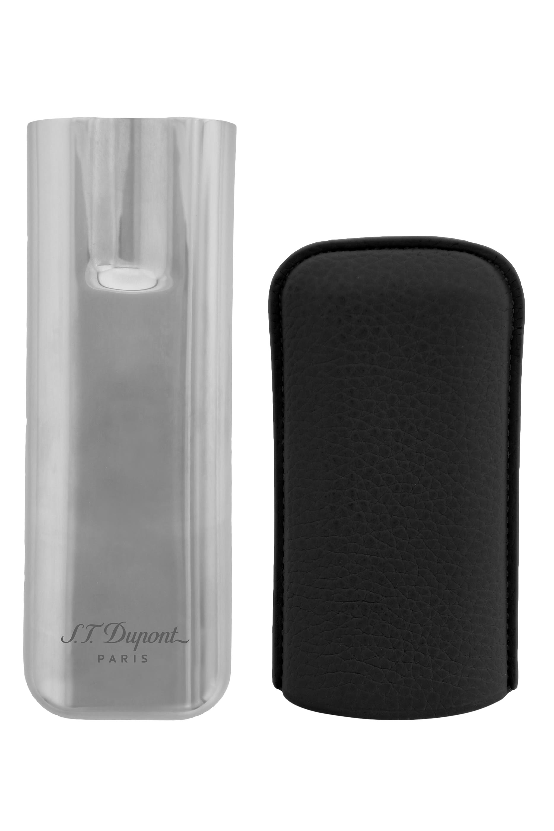 Double Cigar Case in Grained Leather & Chrome