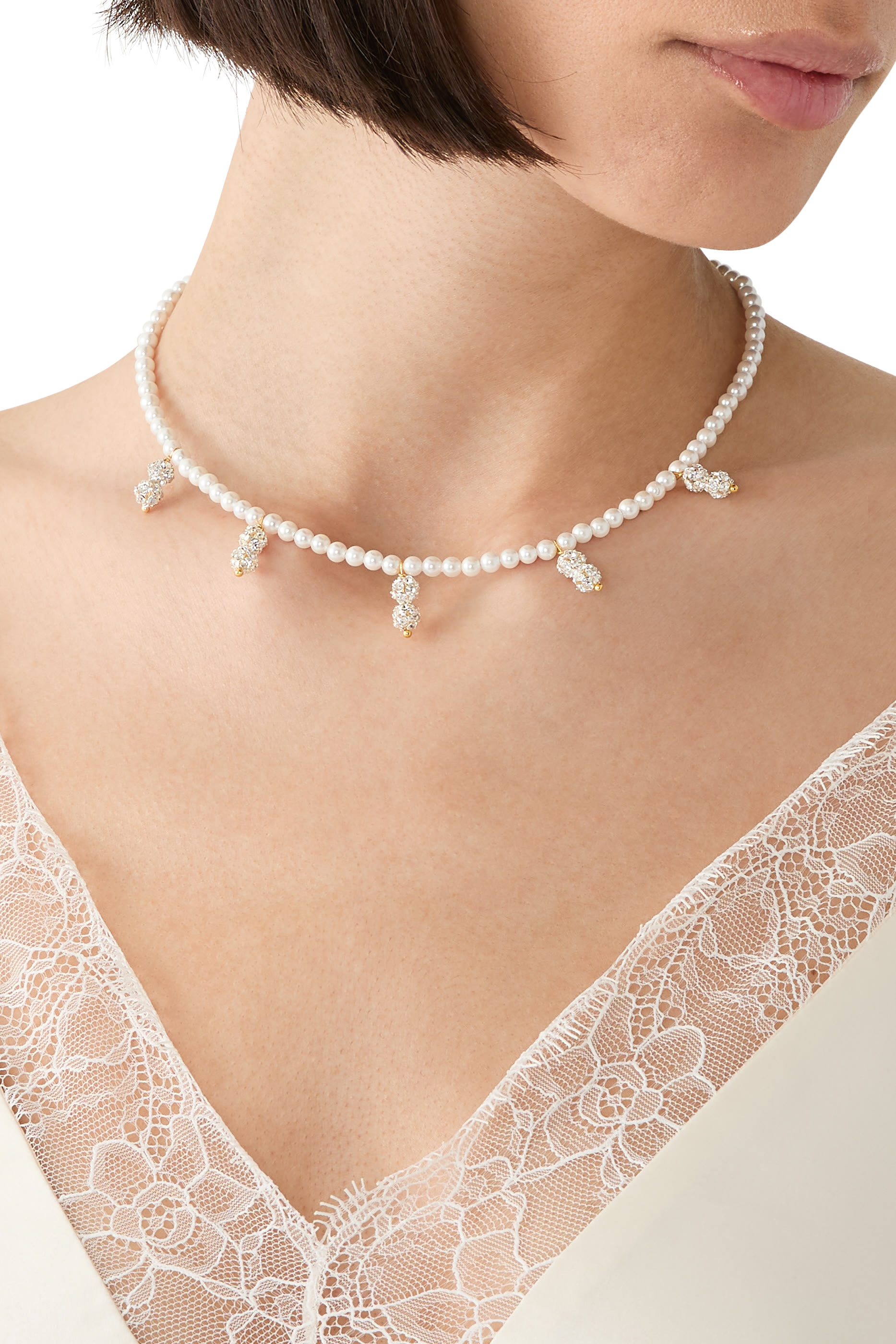 Pearl Necklace with 5 Strass Pendant