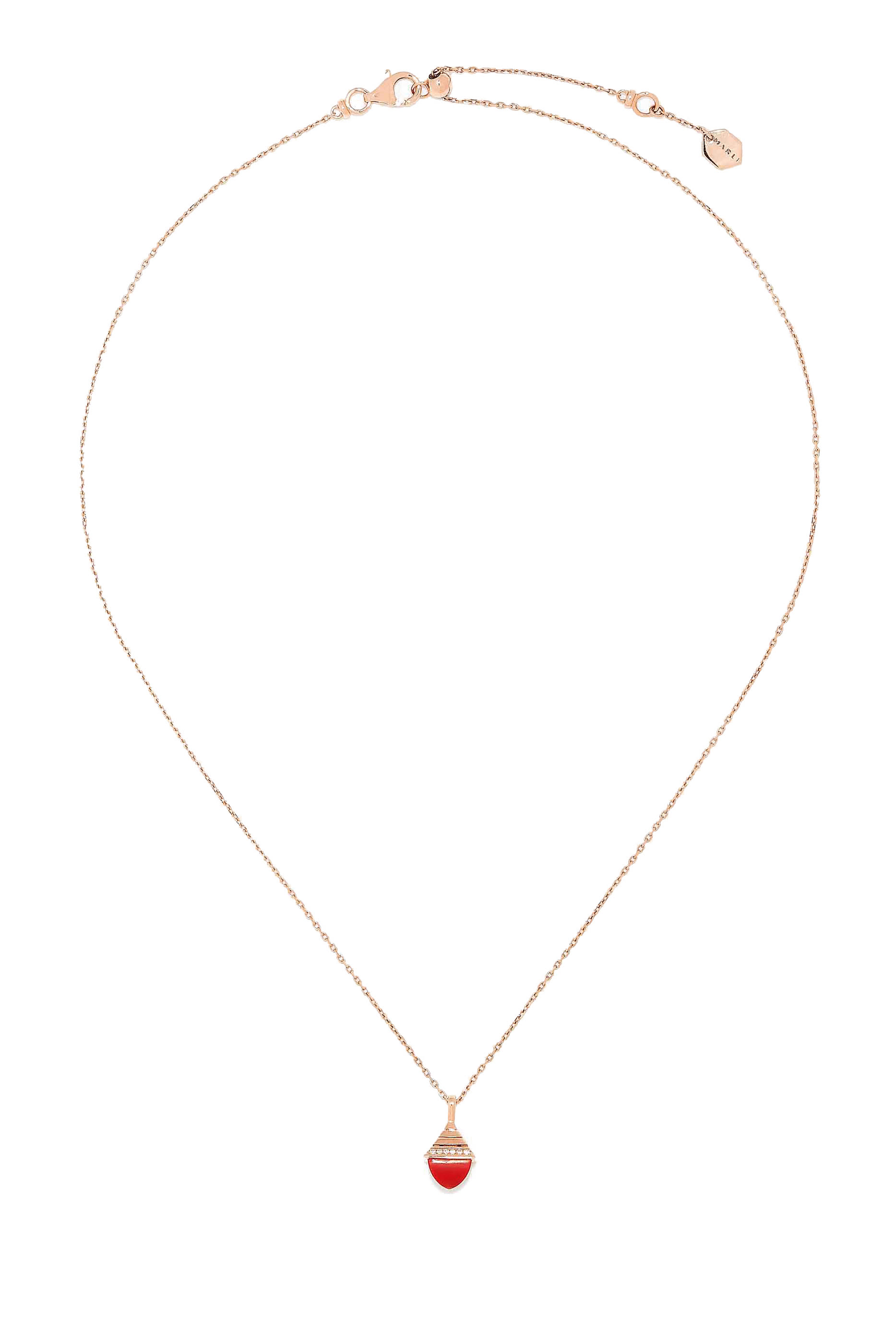 Cleo Mini Rev Pendant, 18k Rose Gold with Red Coral & Diamonds