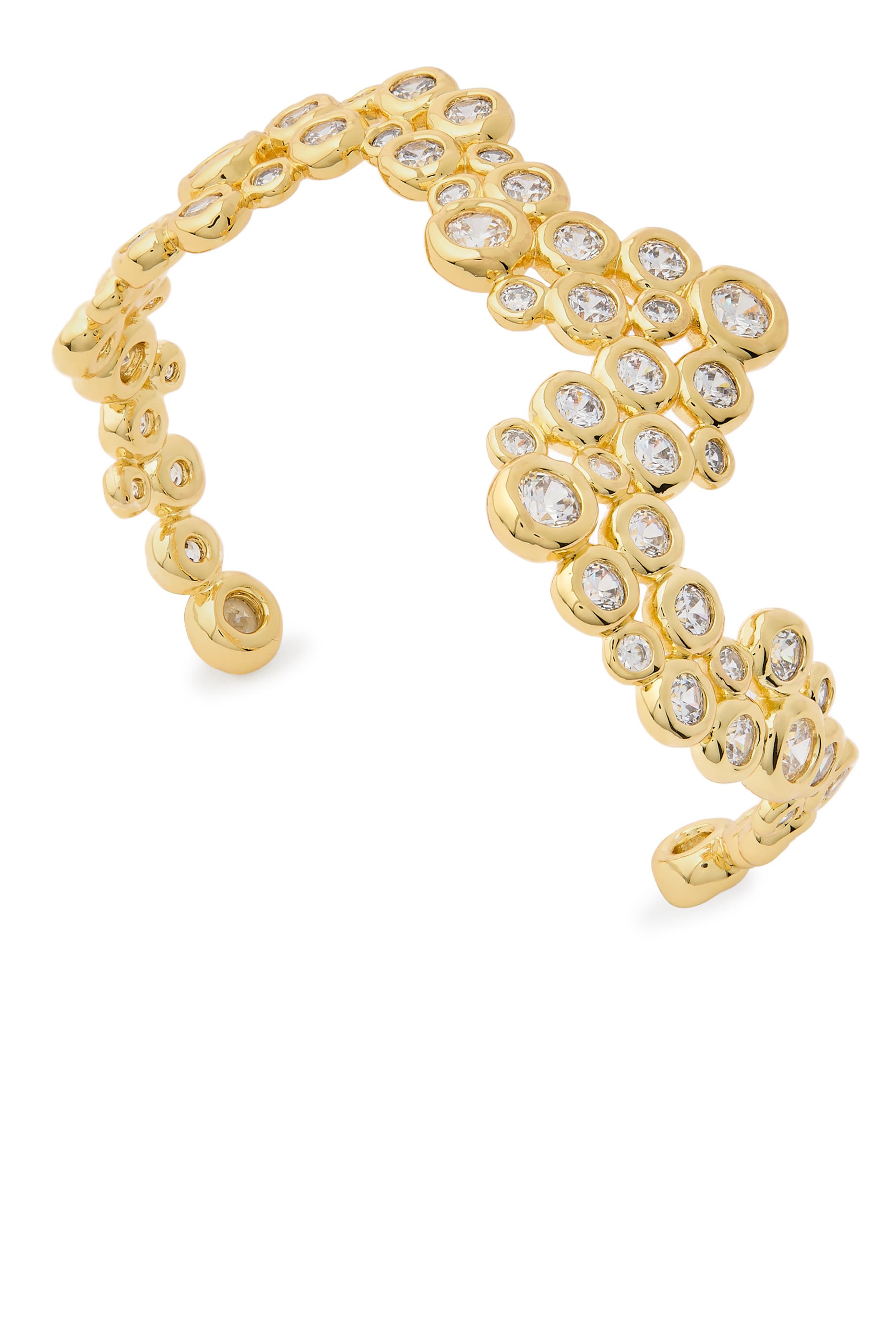 Asterales Gold Open Wave Cuff Bracelet,  14k Gold Plated Brass & Cz Crystals