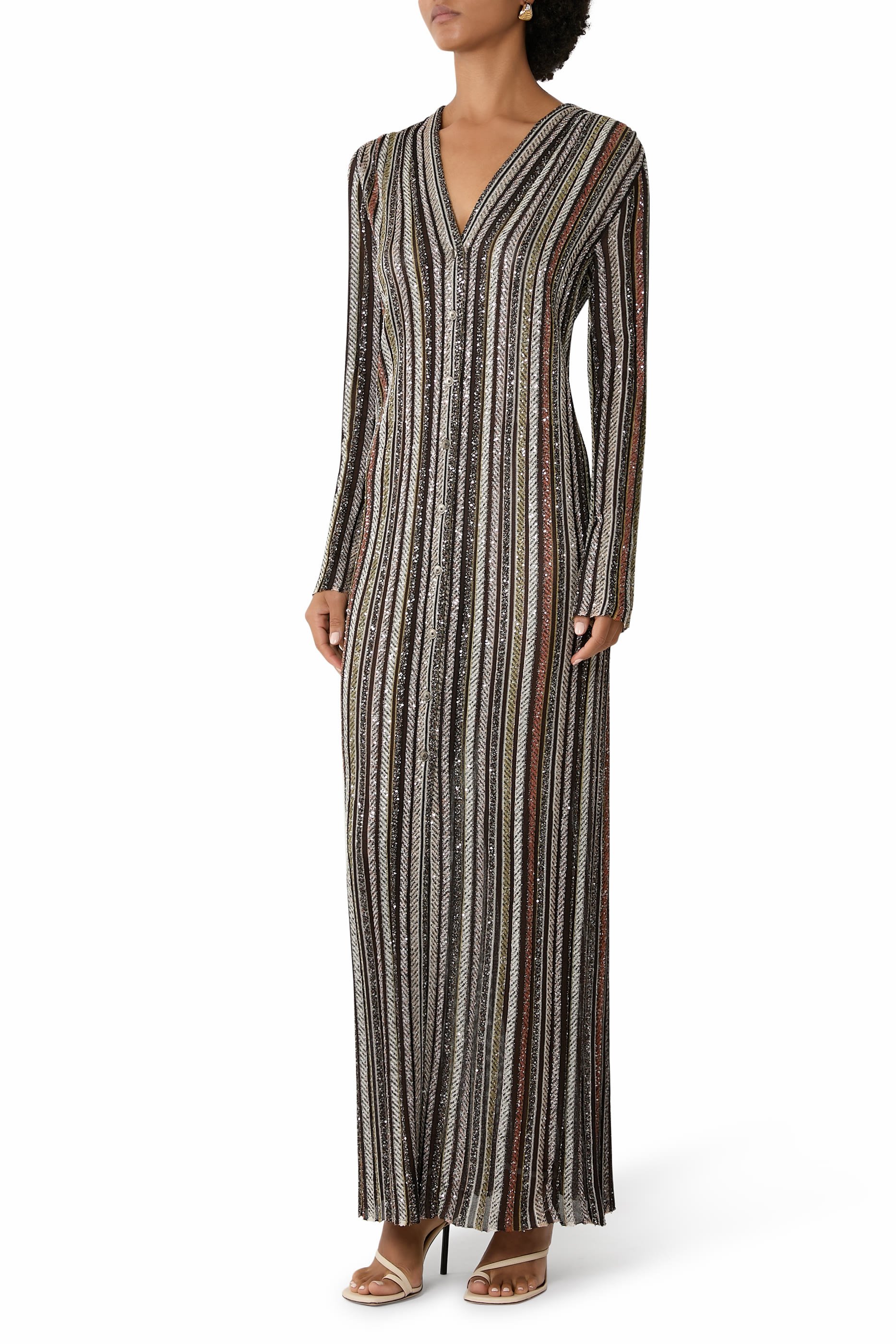  Long Cardigan in Herringbone Stripe Knit