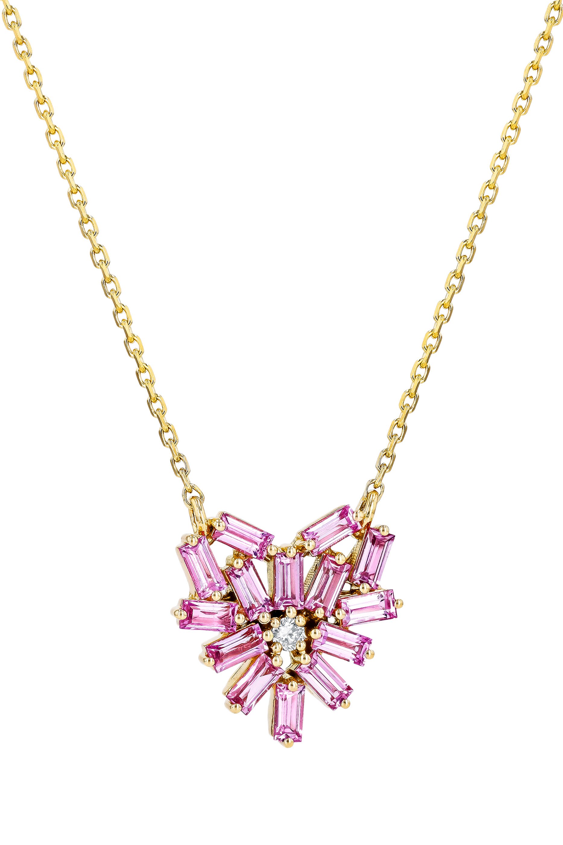 Small Heart Pendant, 18k Yellow Gold & Pink Sapphires