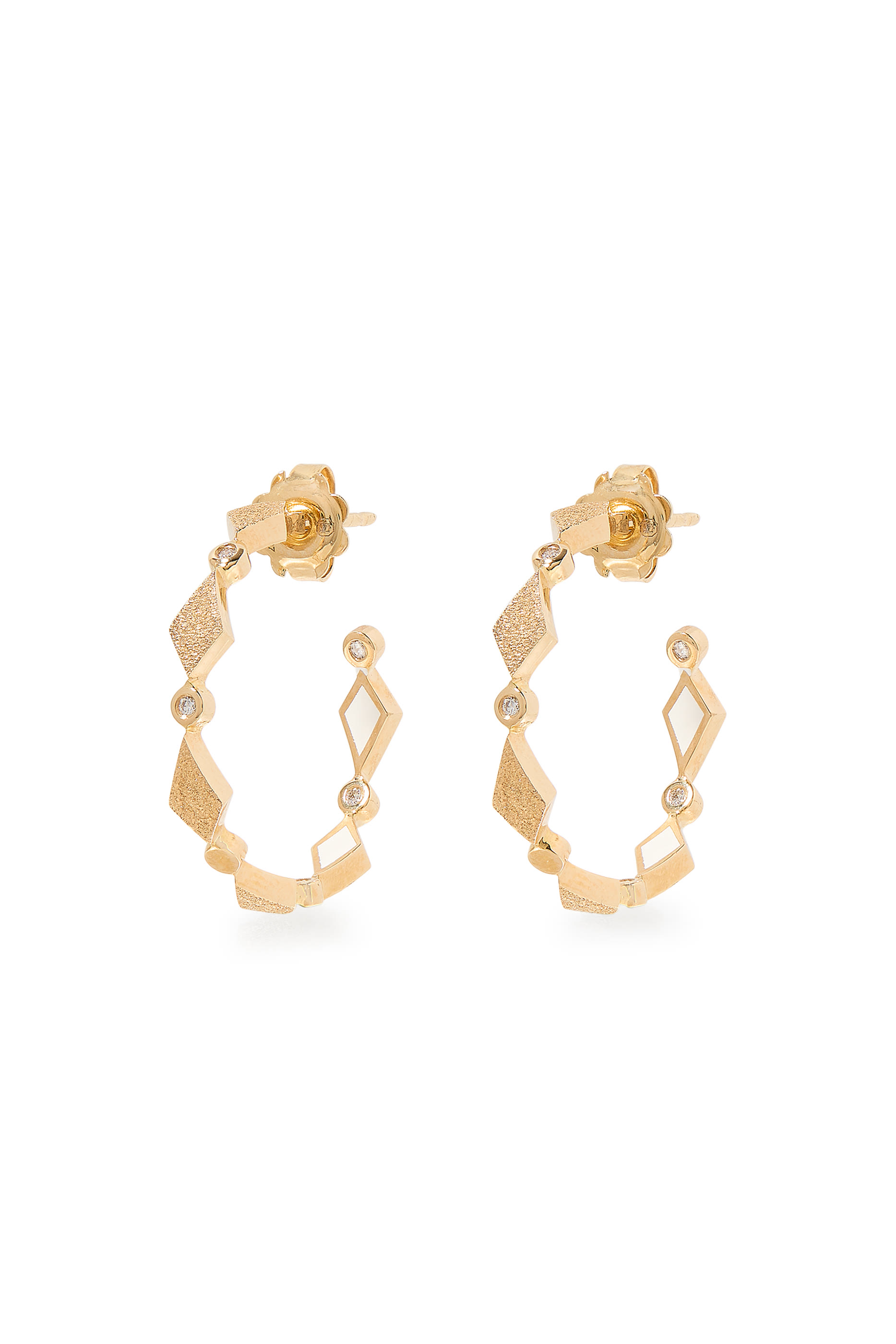 Mosaic Single Hoops Earrings, 18k Yellow Gold & Enamel, Diamonds