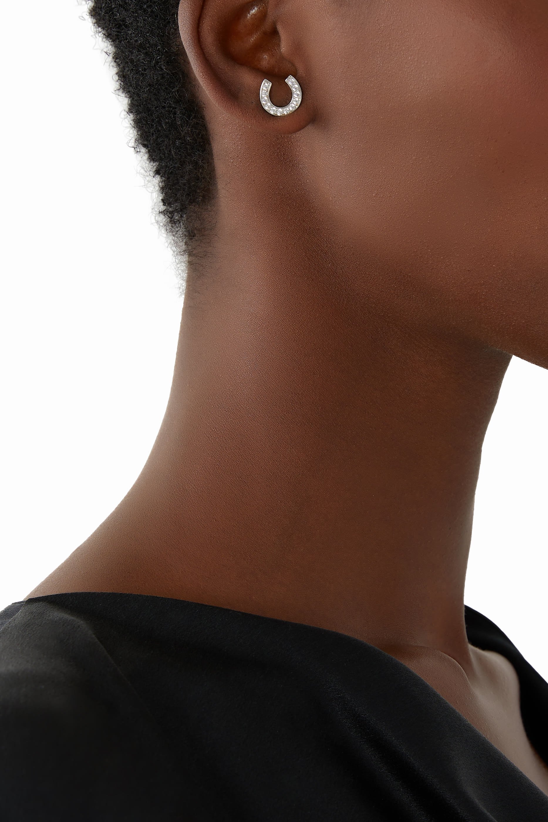 Lucky Charm Pav&eacute; Horseshoe Studs