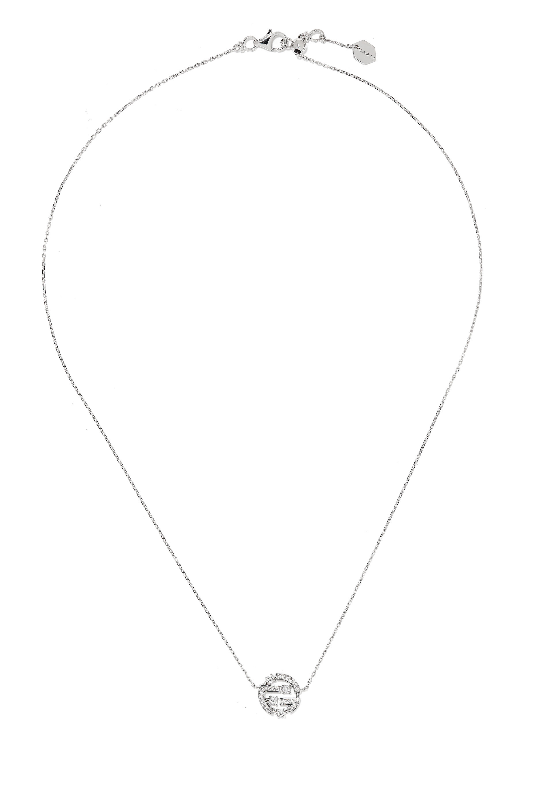 Avenues Mini Chain Necklace, 18k White Gold with Diamonds