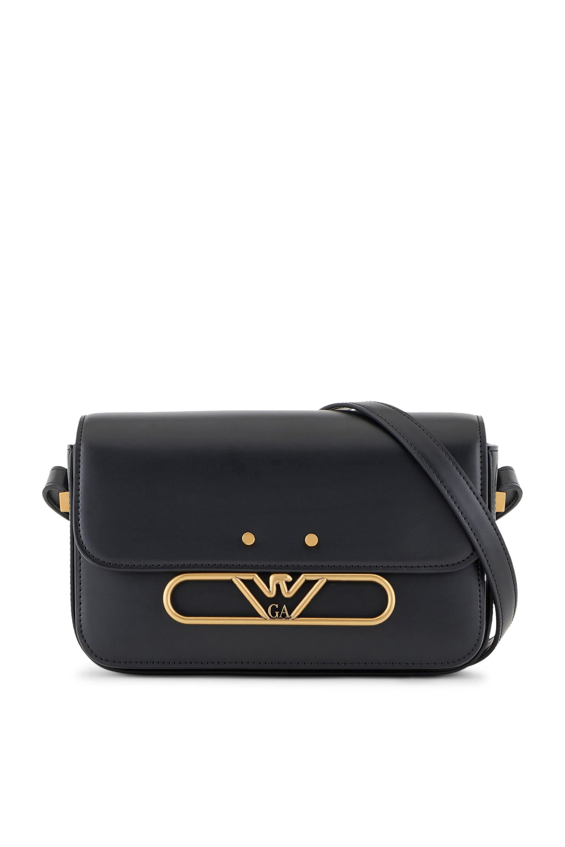 Metal Eagle Logo Smooth Leather Shoulder Bag