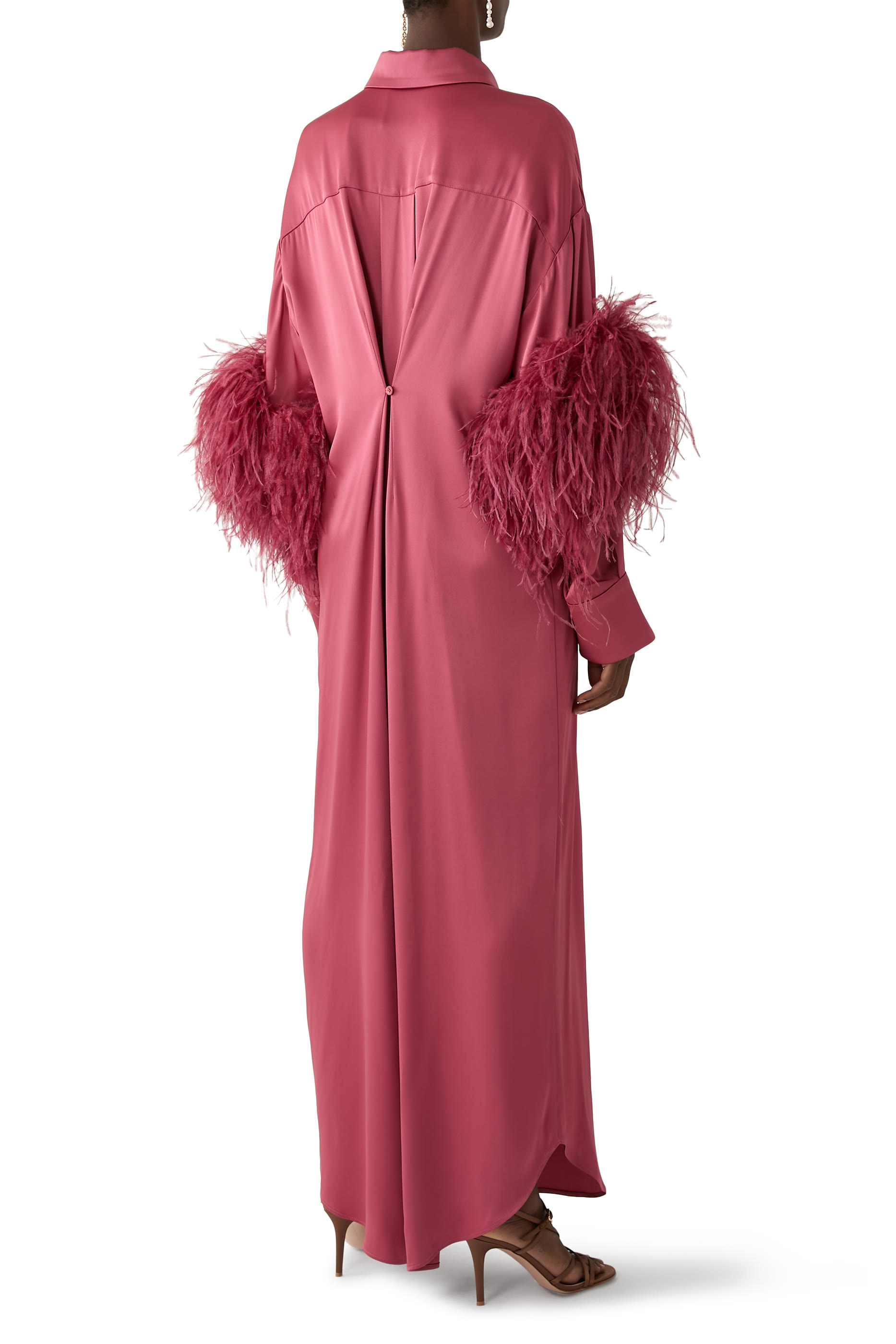 Satin Button Down With Feathers Blouse