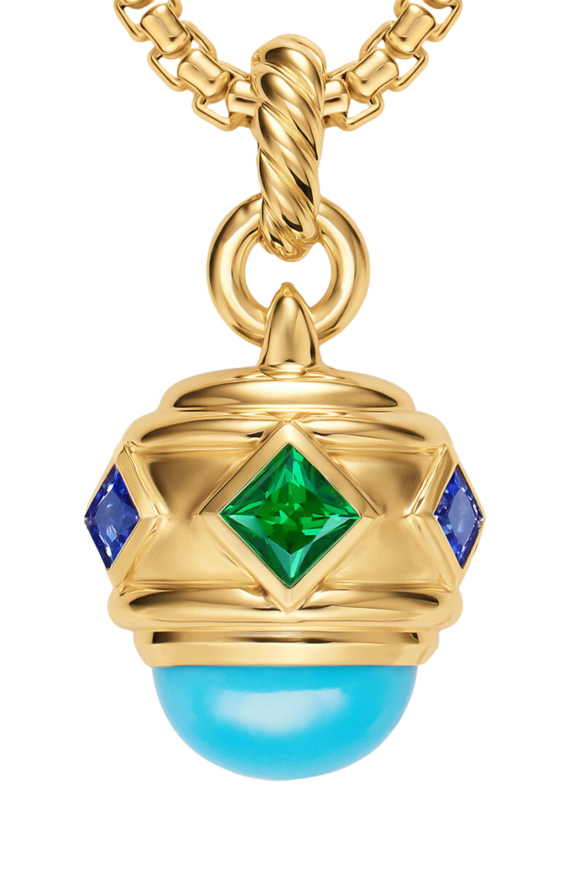 Renaissance® Amulet, 18K Yellow Gold with Turquoise, Tsavorite & Tanzanites