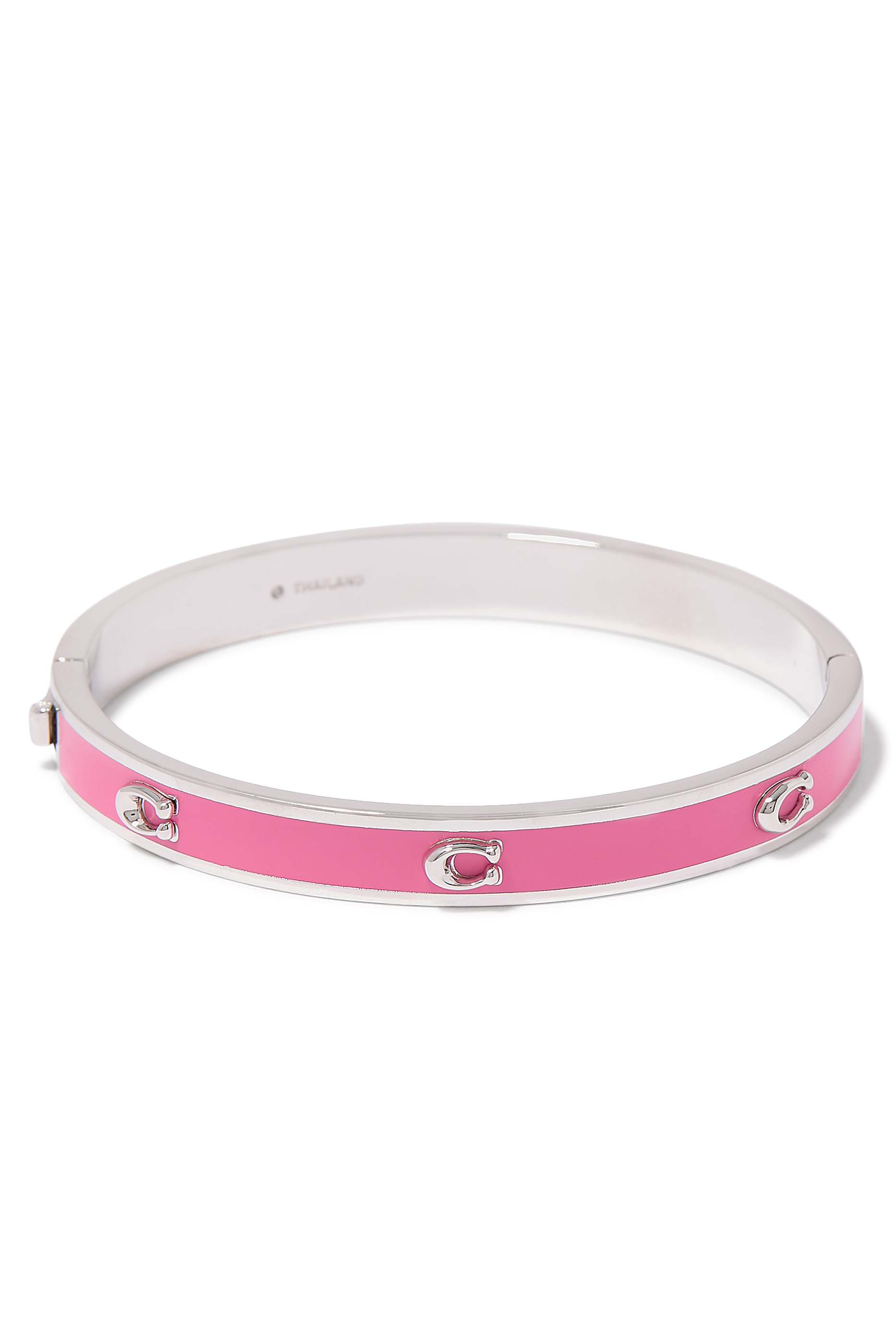 Pegged C Enamel Hinged Bangle Bracelet