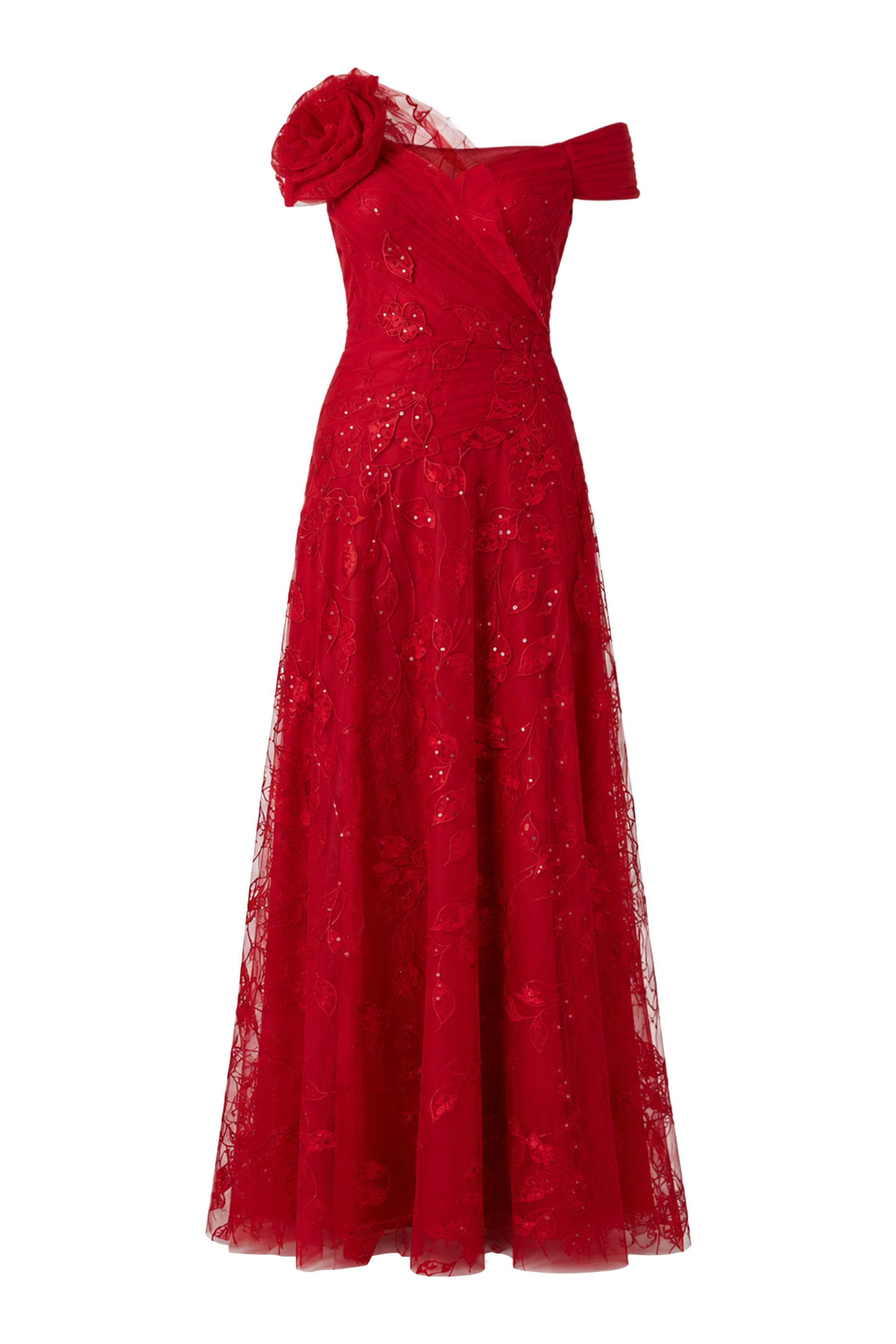 Lace Sweetheart Bodice Off The Shoulder Gown