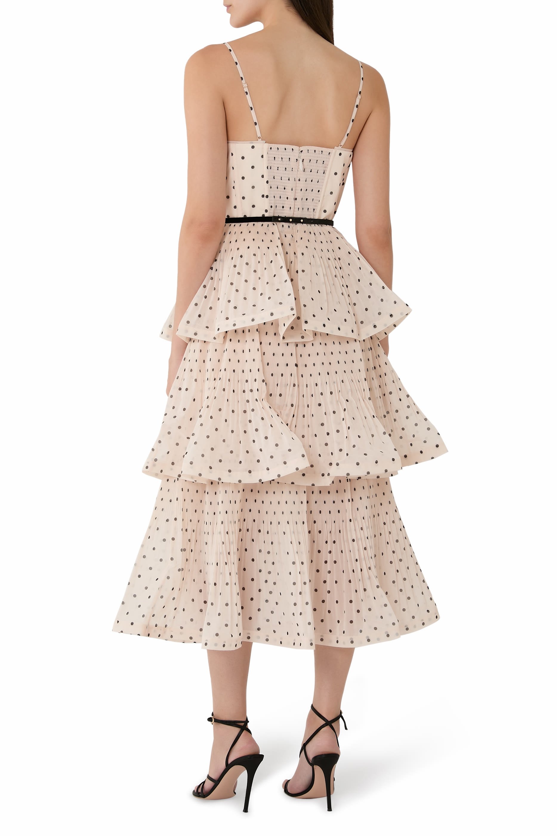  Pleated Tiered Midi Dress